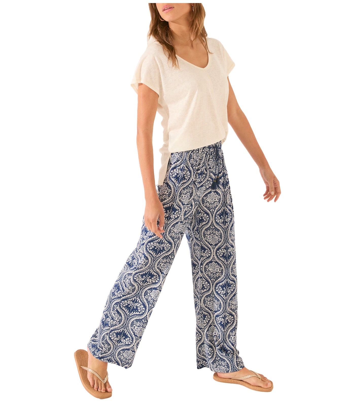 Long Allover Print Trouser Blue