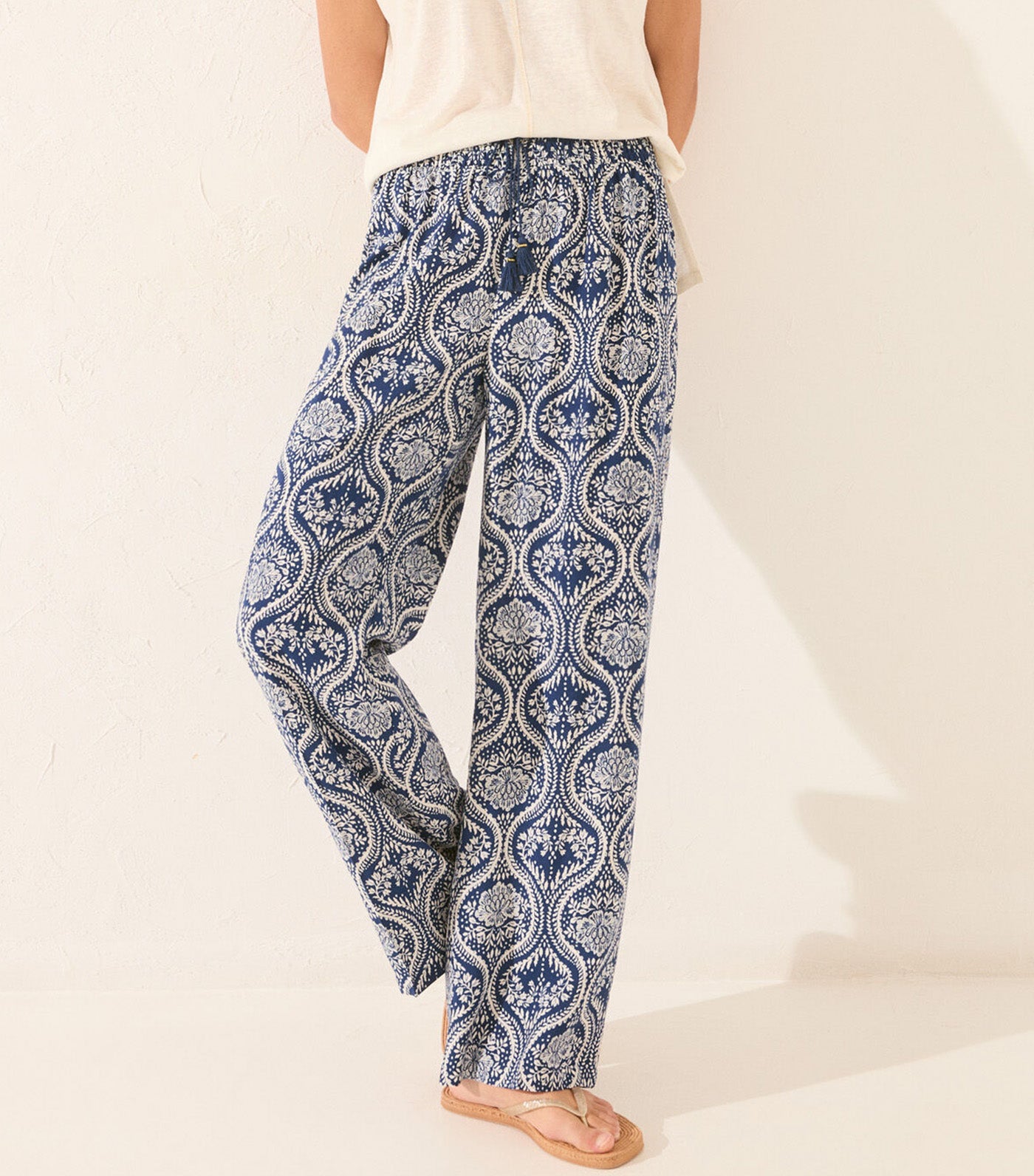 Long Allover Print Trouser Blue