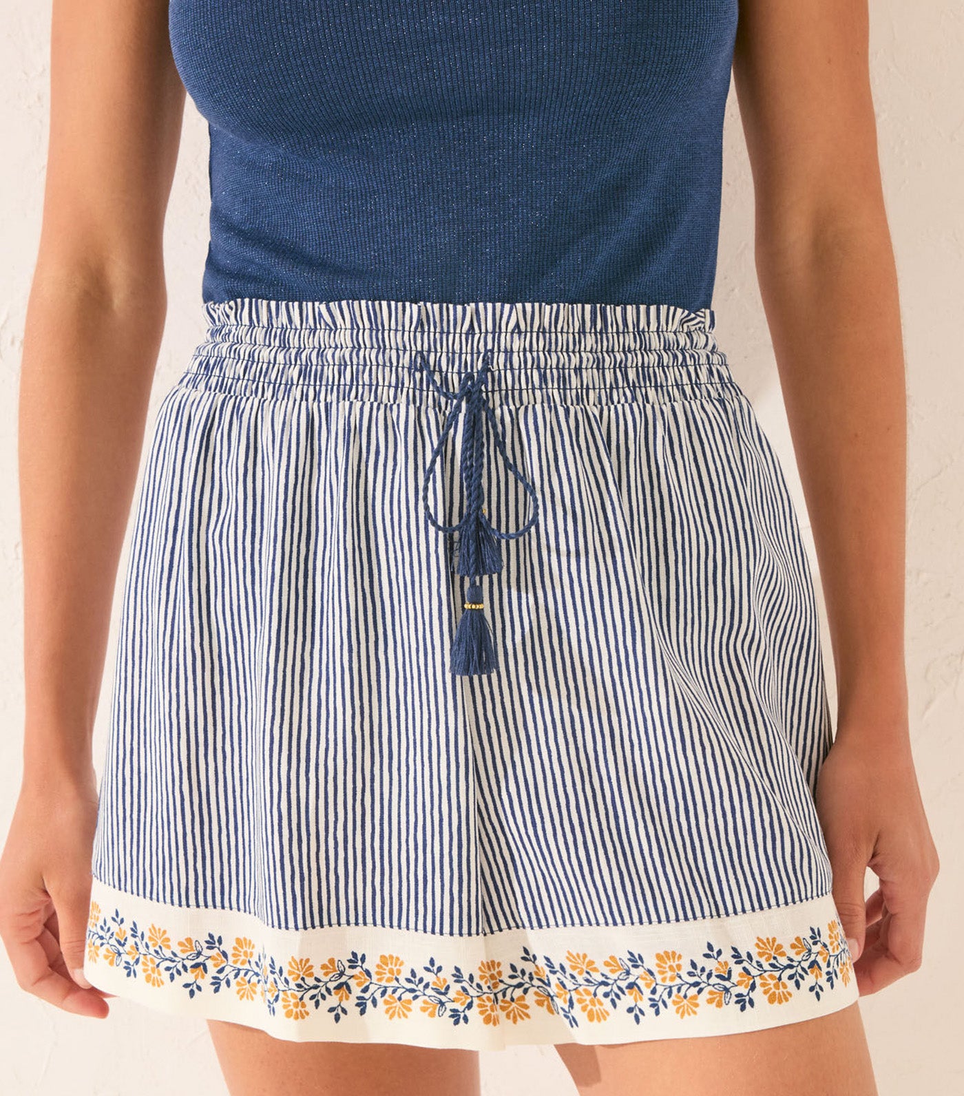 Striped Print Trouser with Borders Blue