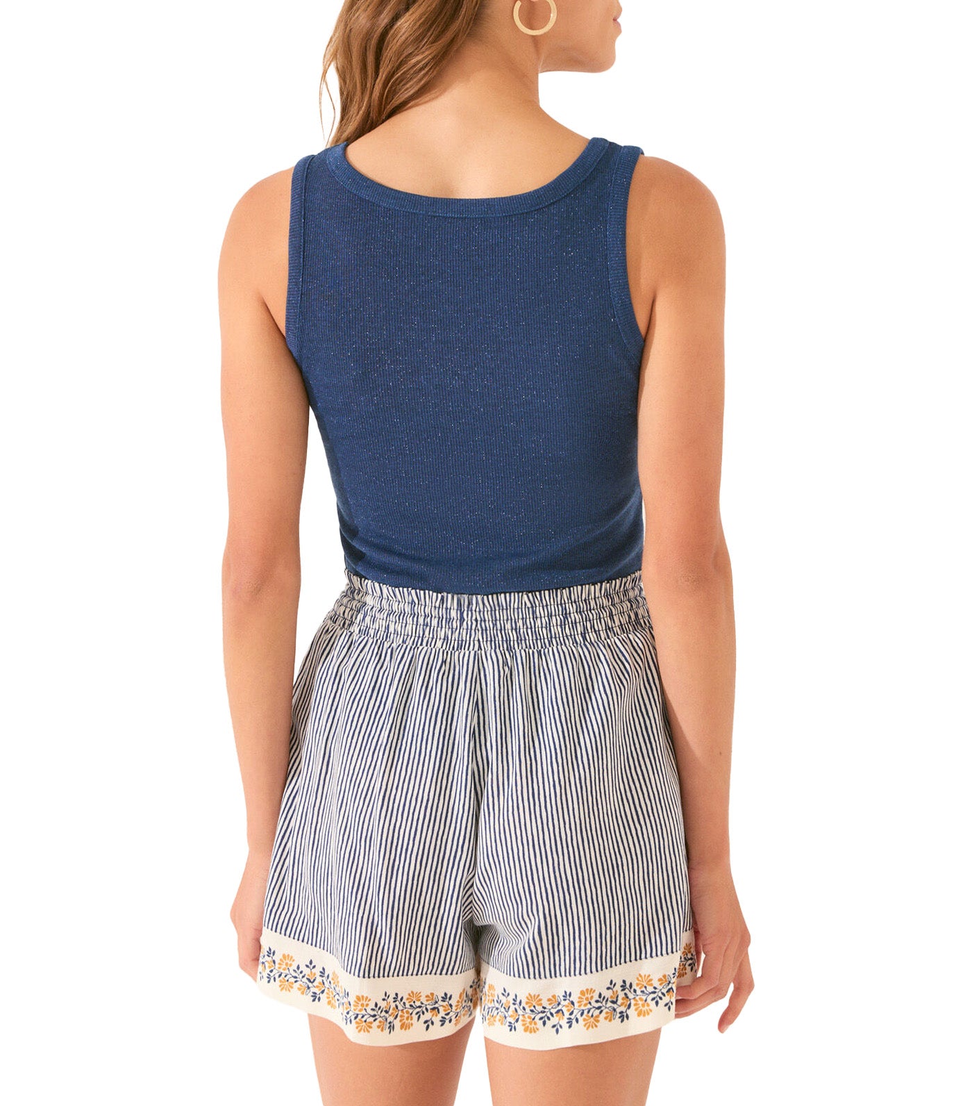 Striped Print Trouser with Borders Blue