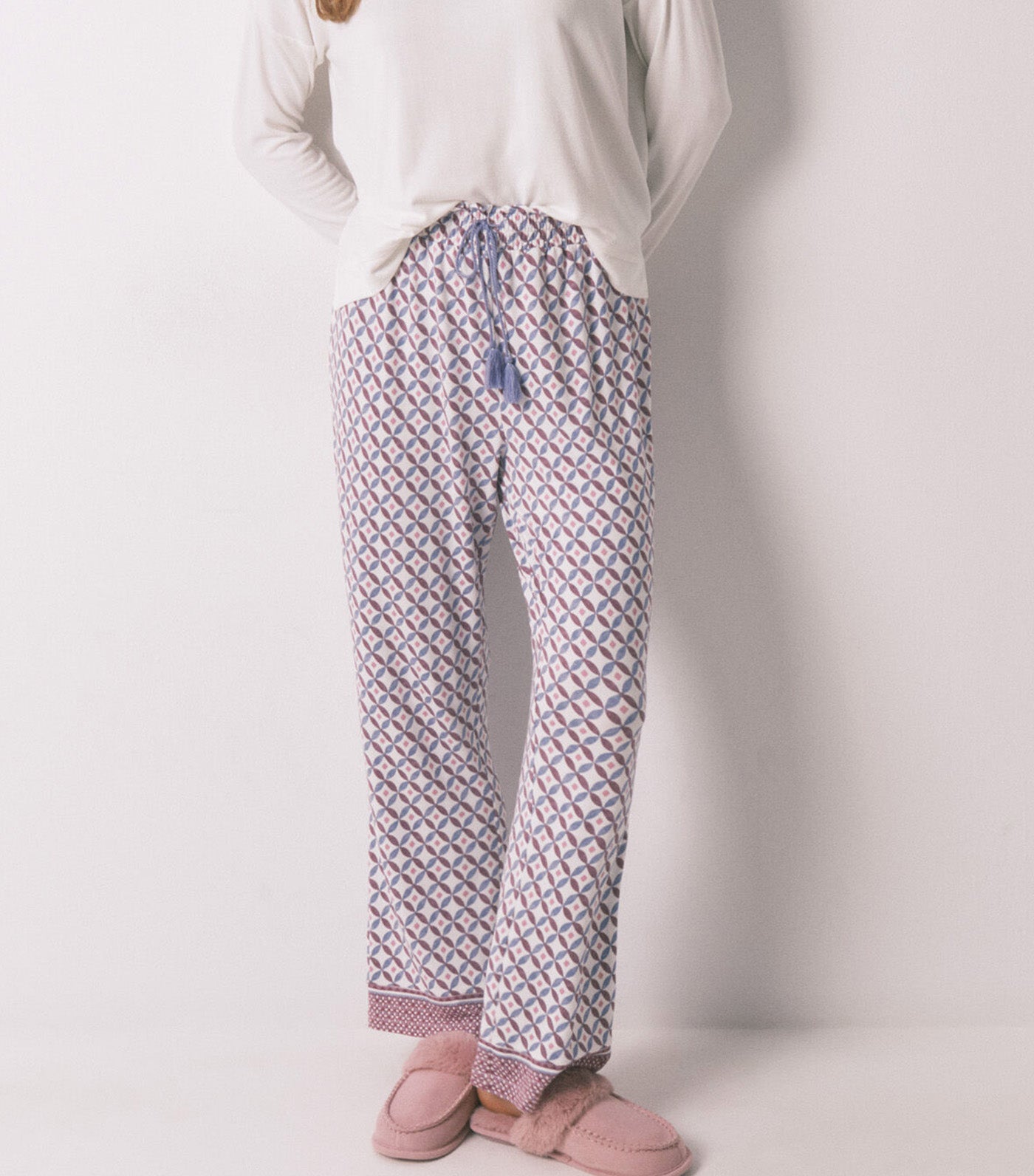 Women'secret Long Wide-Legged Soft-Jersey-Knit Trouser Blue