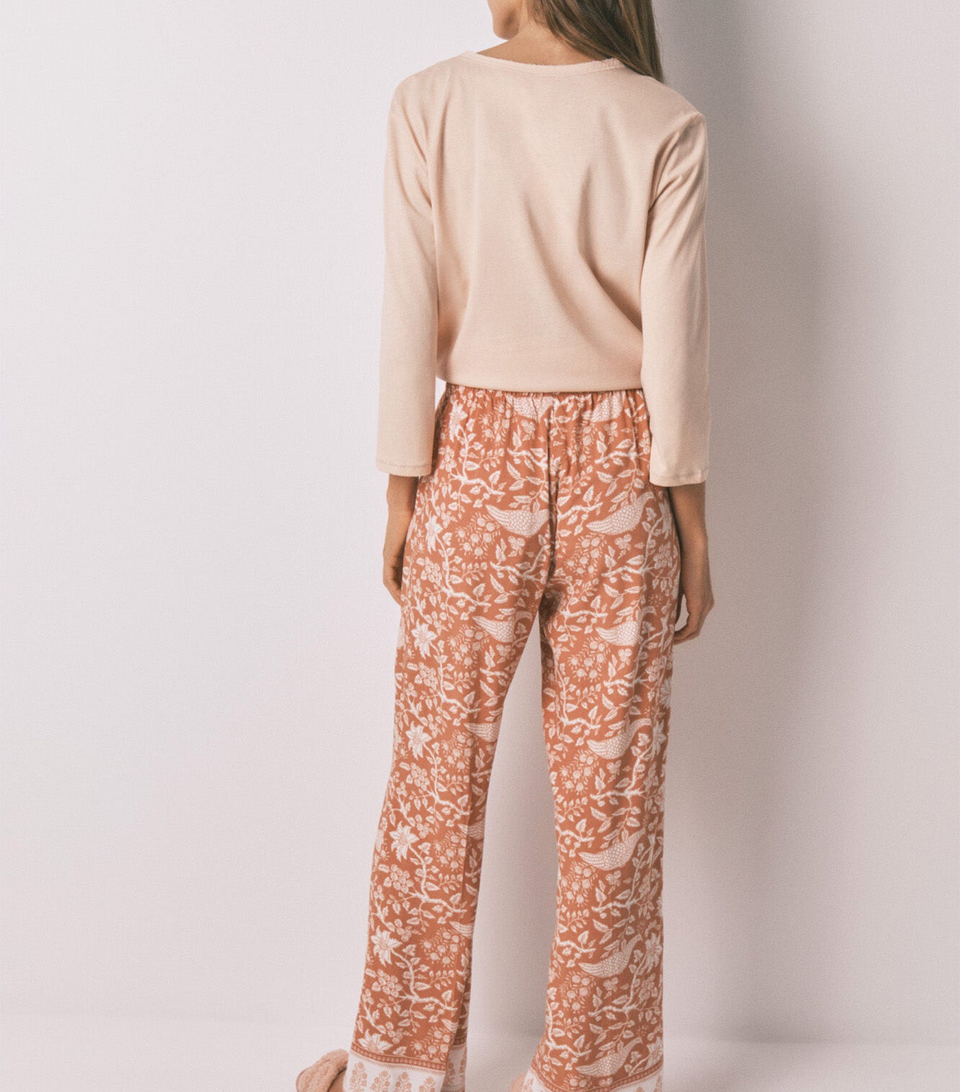 Long Orange Floral Viscose Trouser
