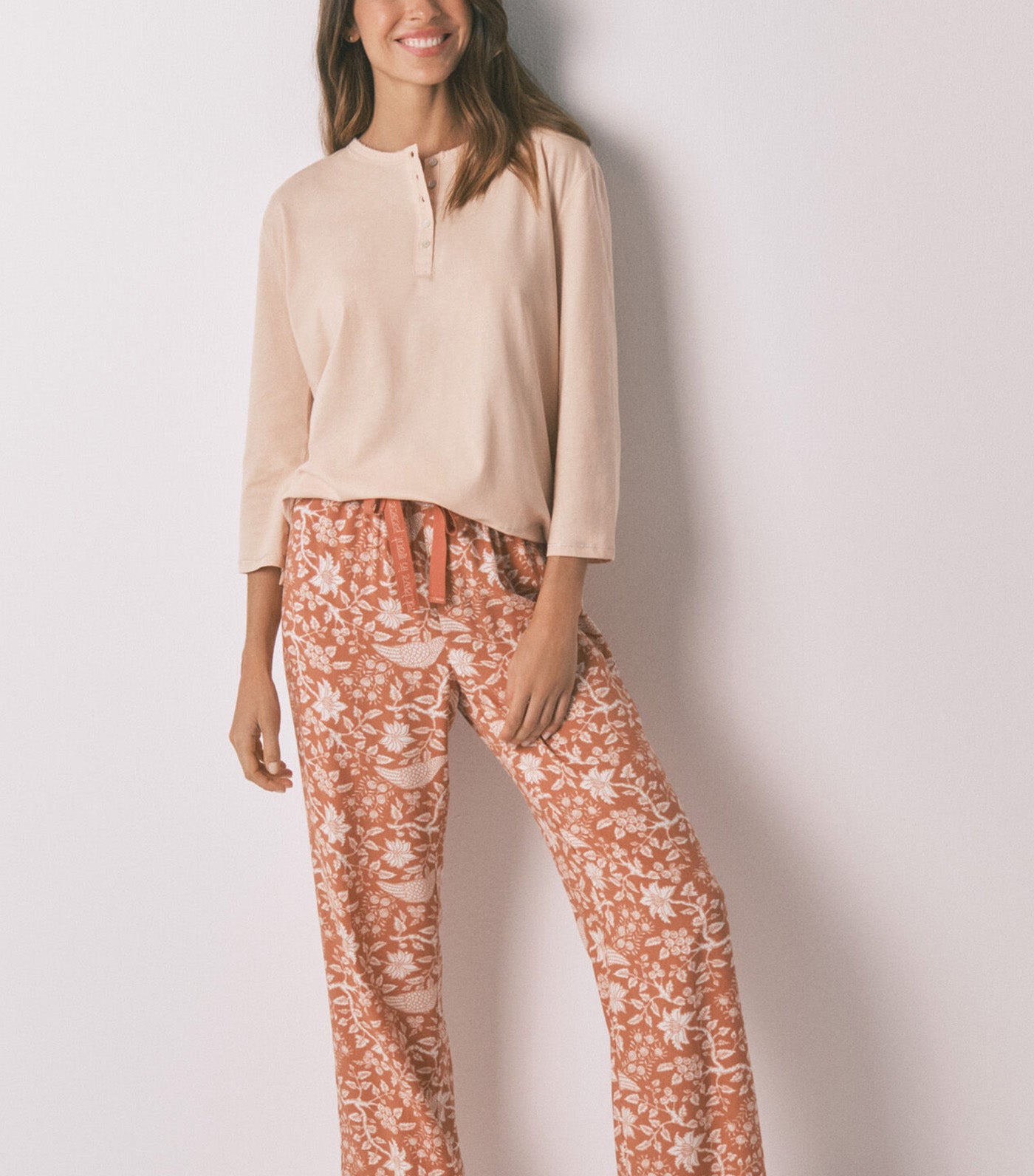 Long Orange Floral Viscose Trouser