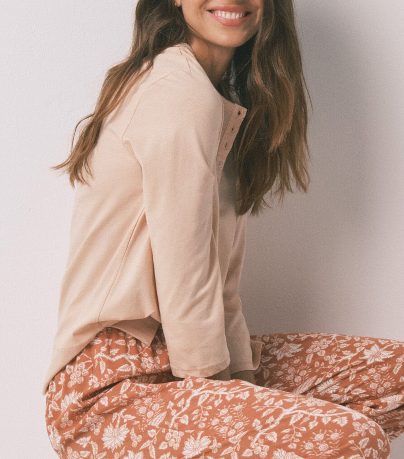 Long Orange Floral Viscose Trouser