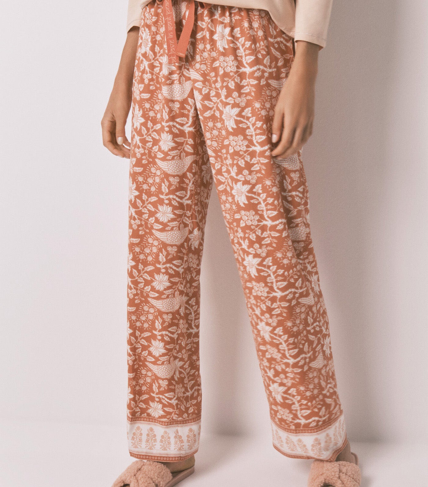 Long Orange Floral Viscose Trouser