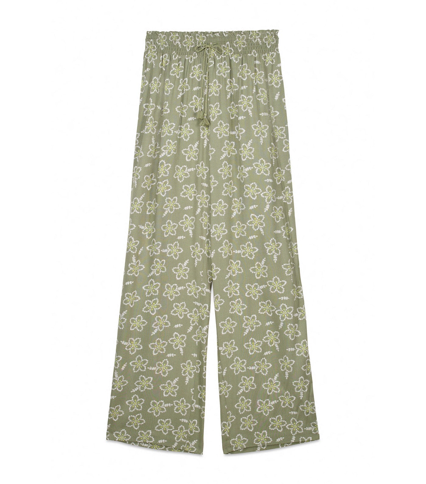 Long Viscose Trousers with Khaki Flowers