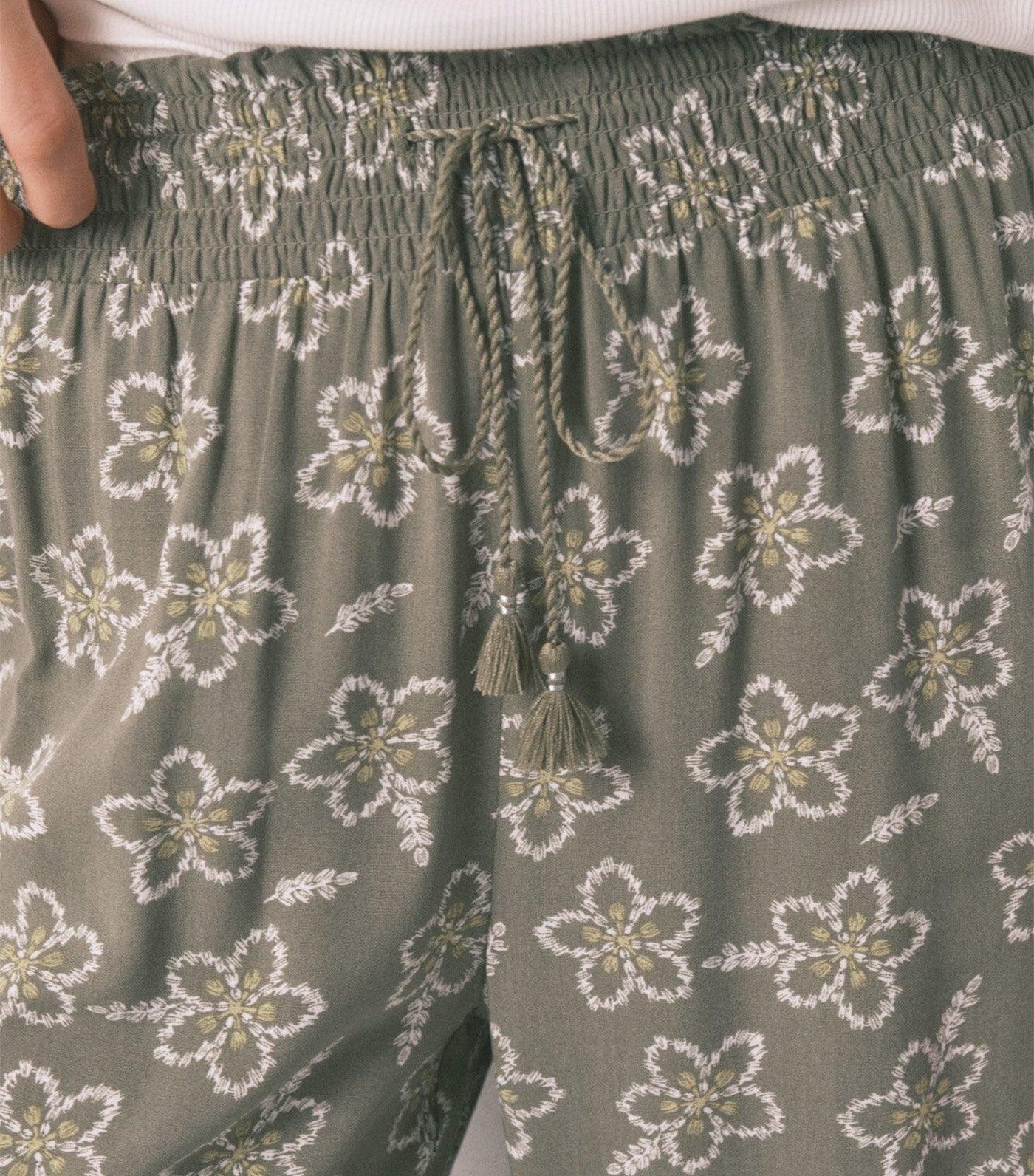 Long Viscose Trousers with Khaki Flowers