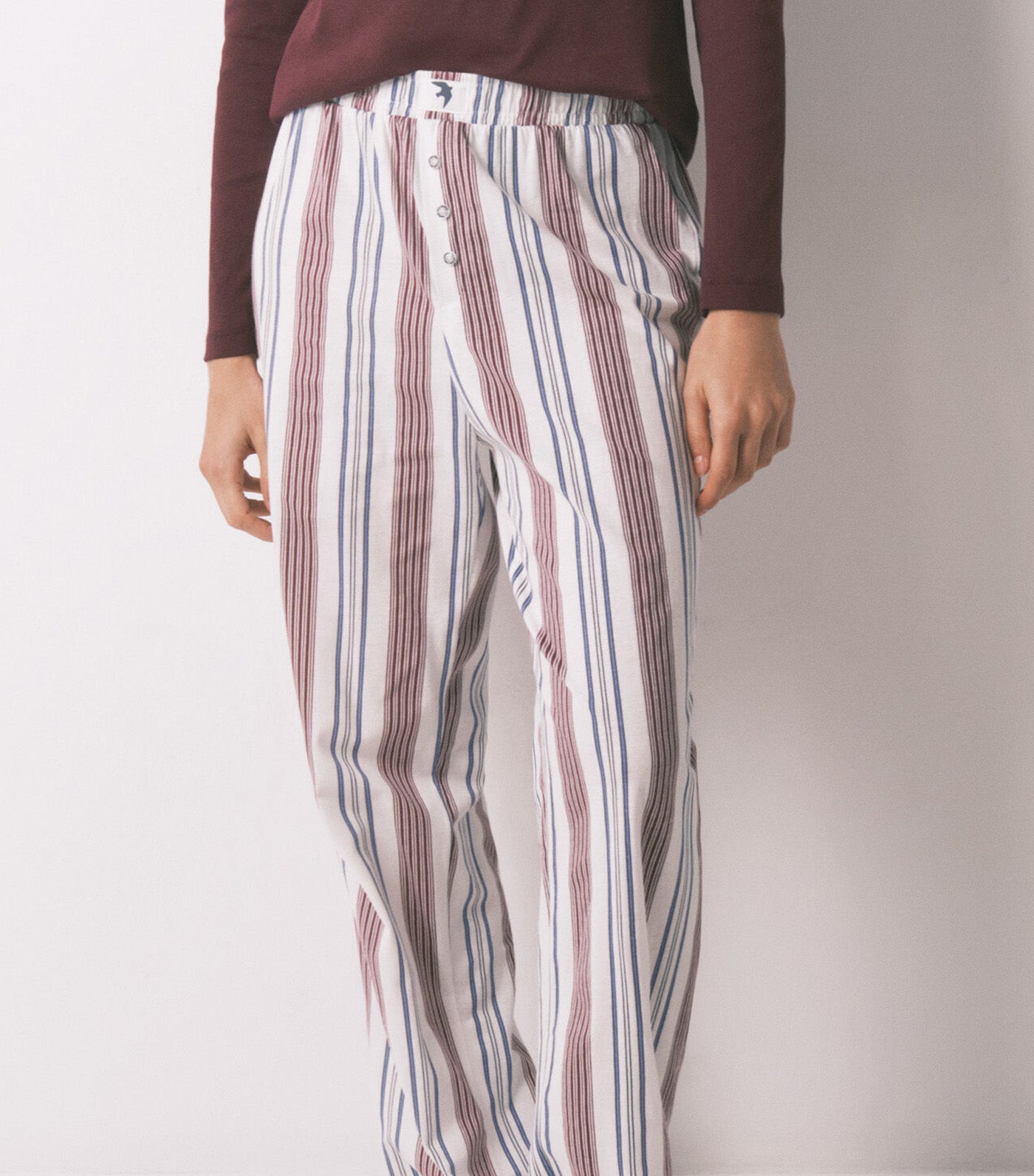 Cotton Striped Long Trousers Maroon