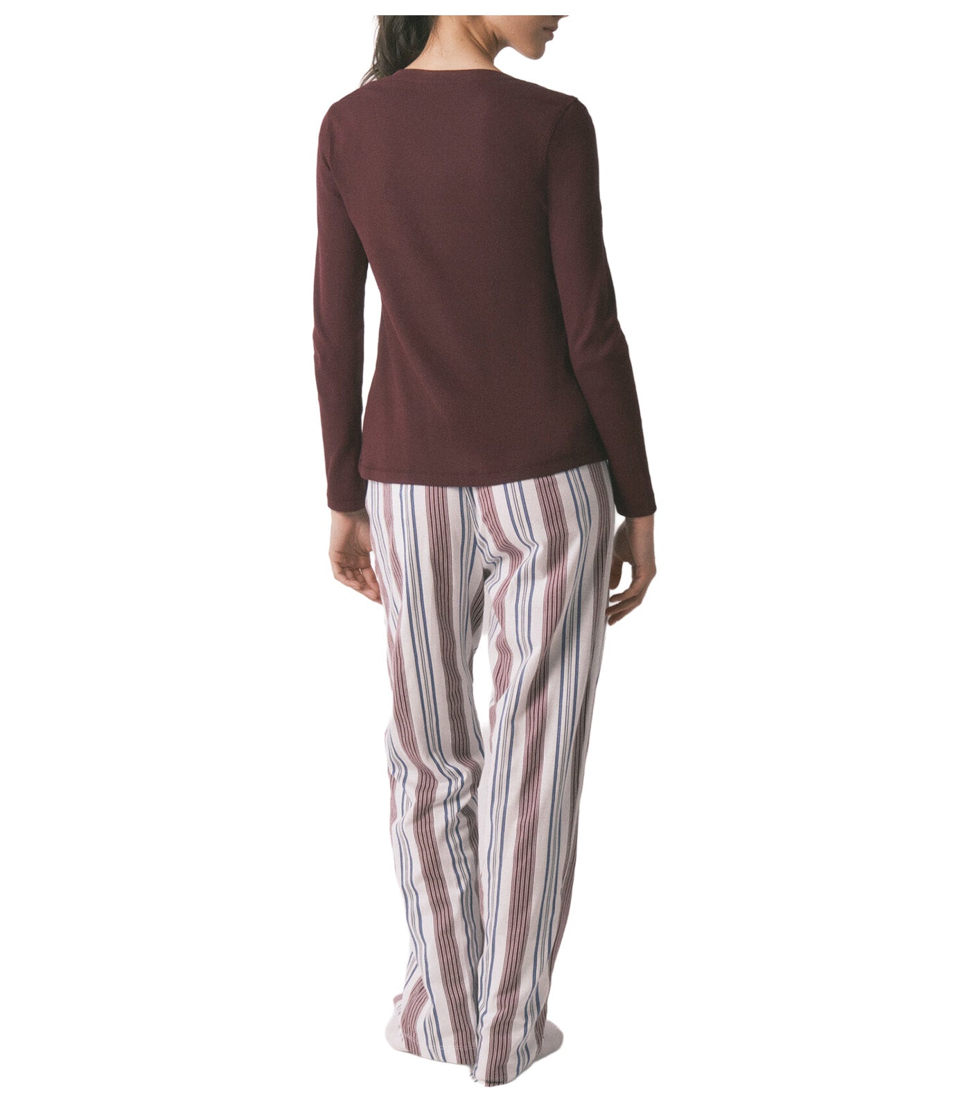 Cotton Striped Long Trousers Maroon