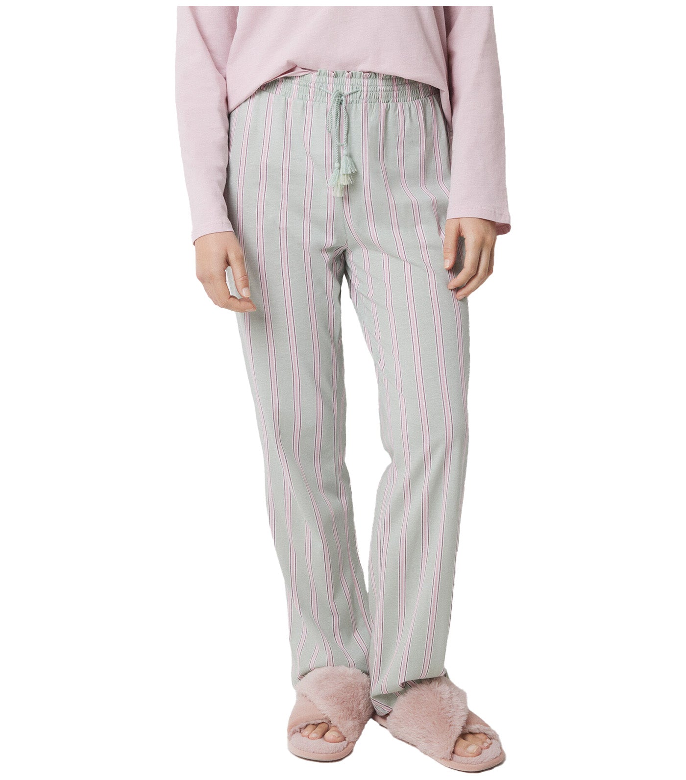 Long Pants Cotton Striped Green