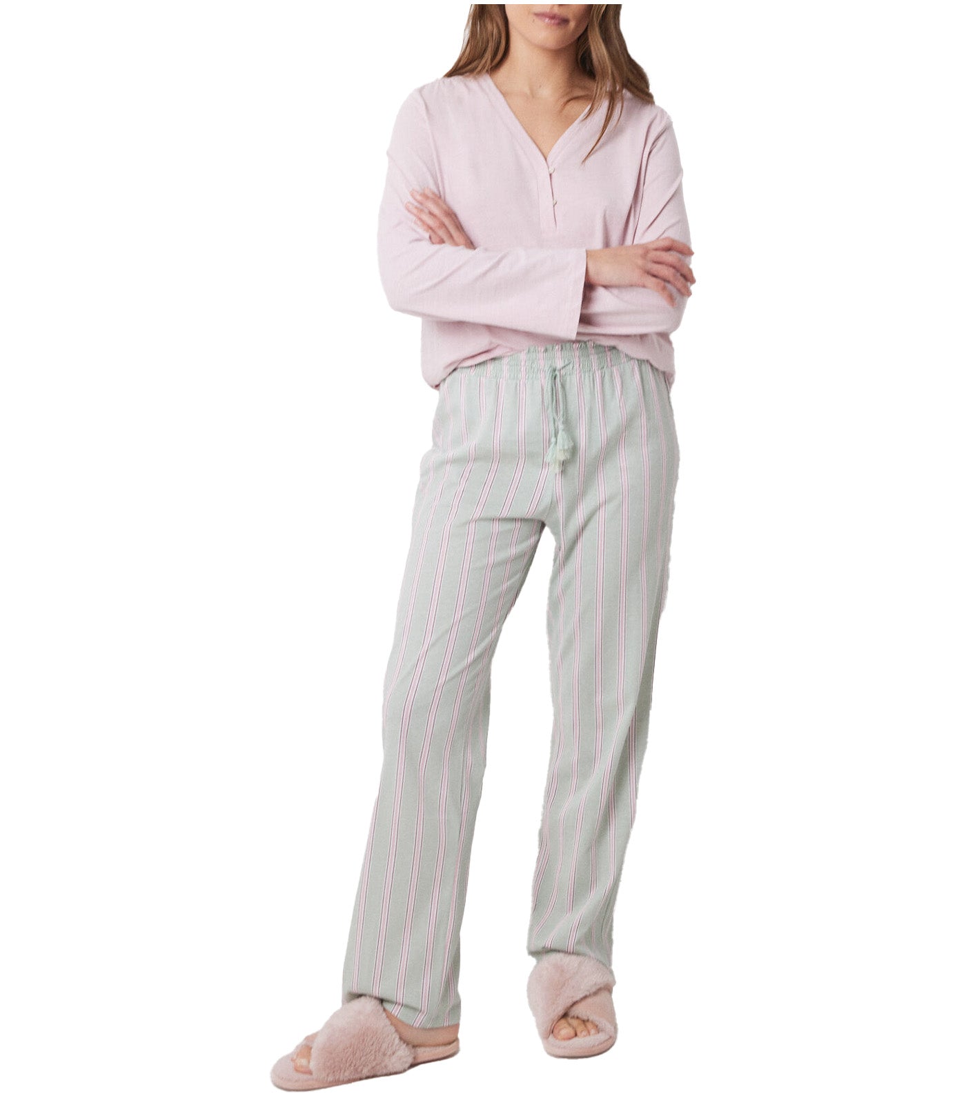 Long Pants Cotton Striped Green