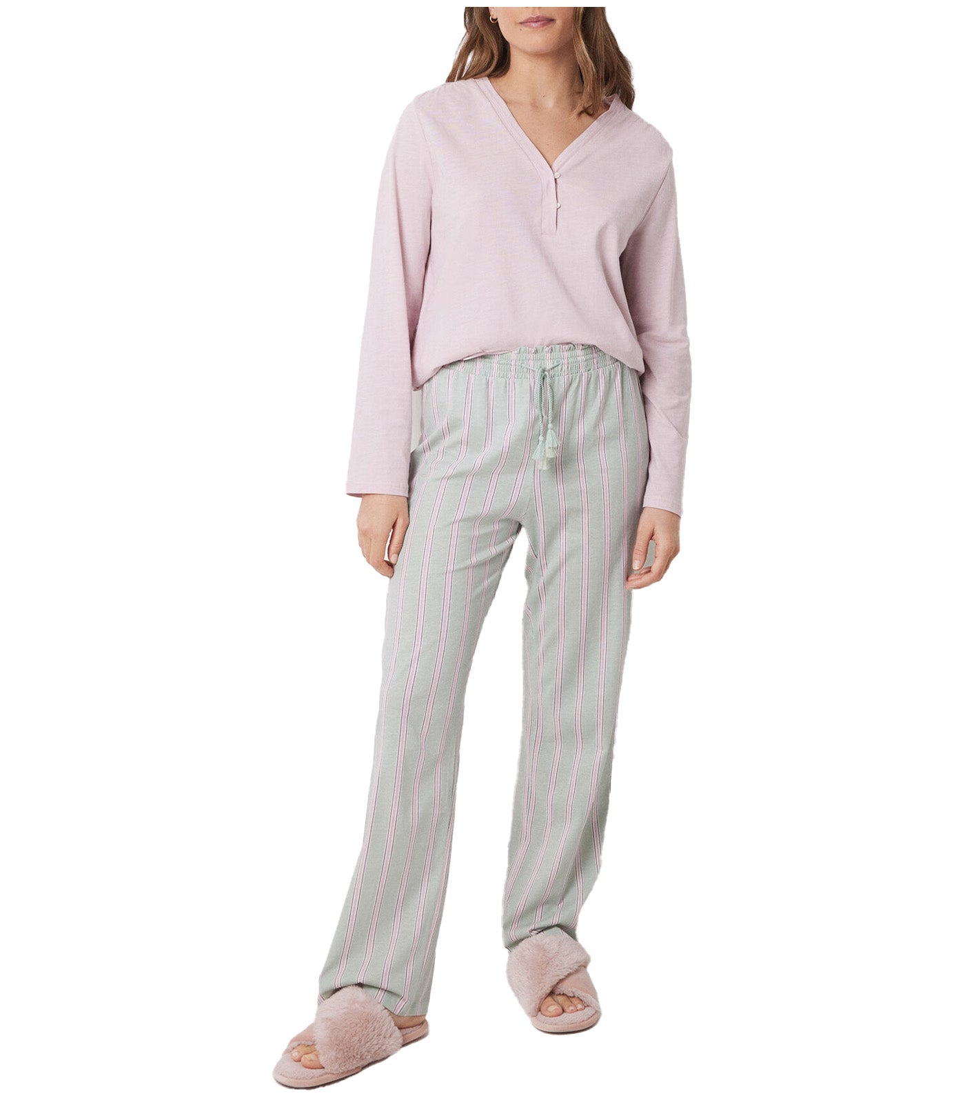 Long Pants Cotton Striped Green