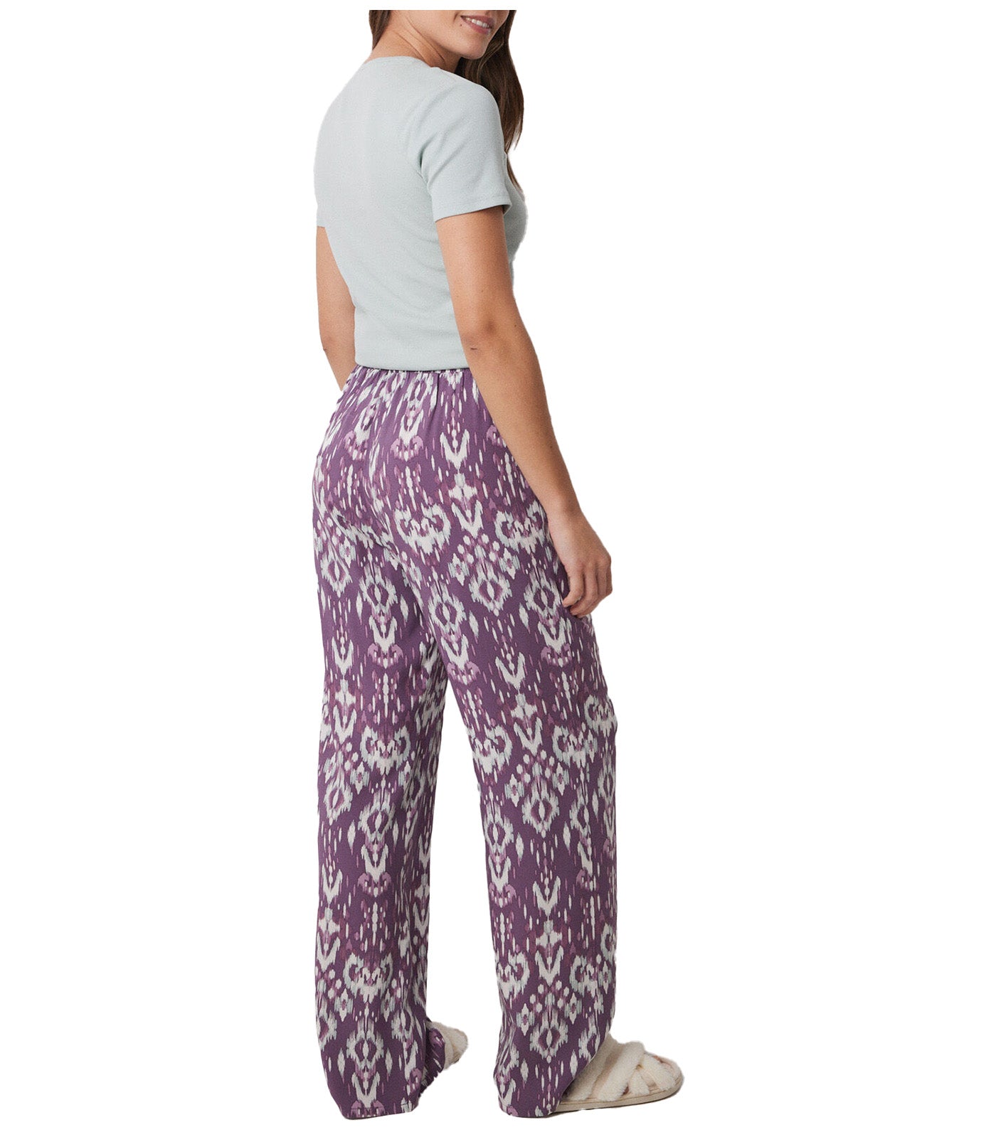 Long Viscose Trousers with Ikat Print Purple