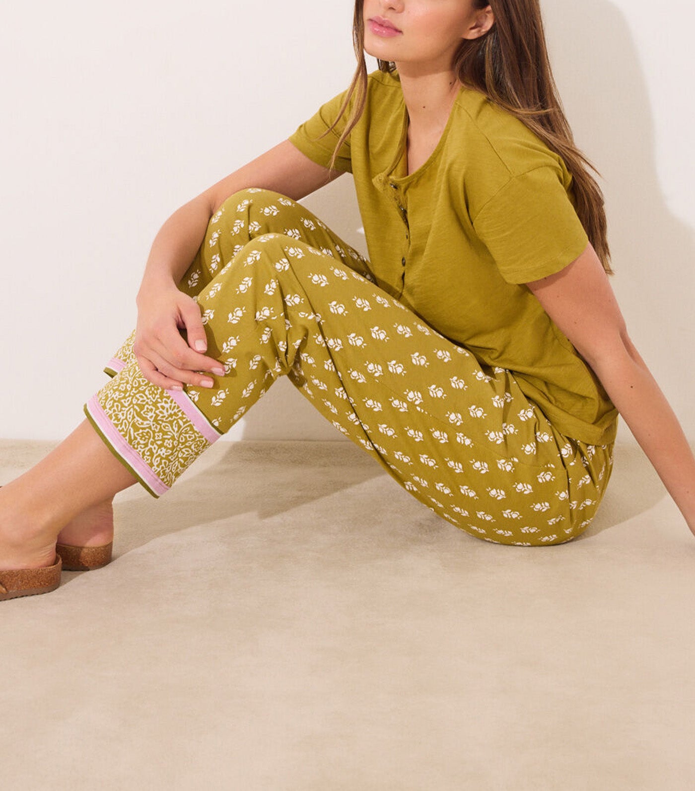 Long Carrot Trouser Cotton Stamps Yellow