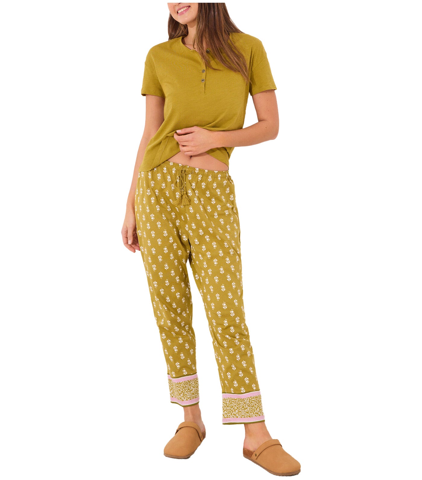 Long Carrot Trouser Cotton Stamps Yellow