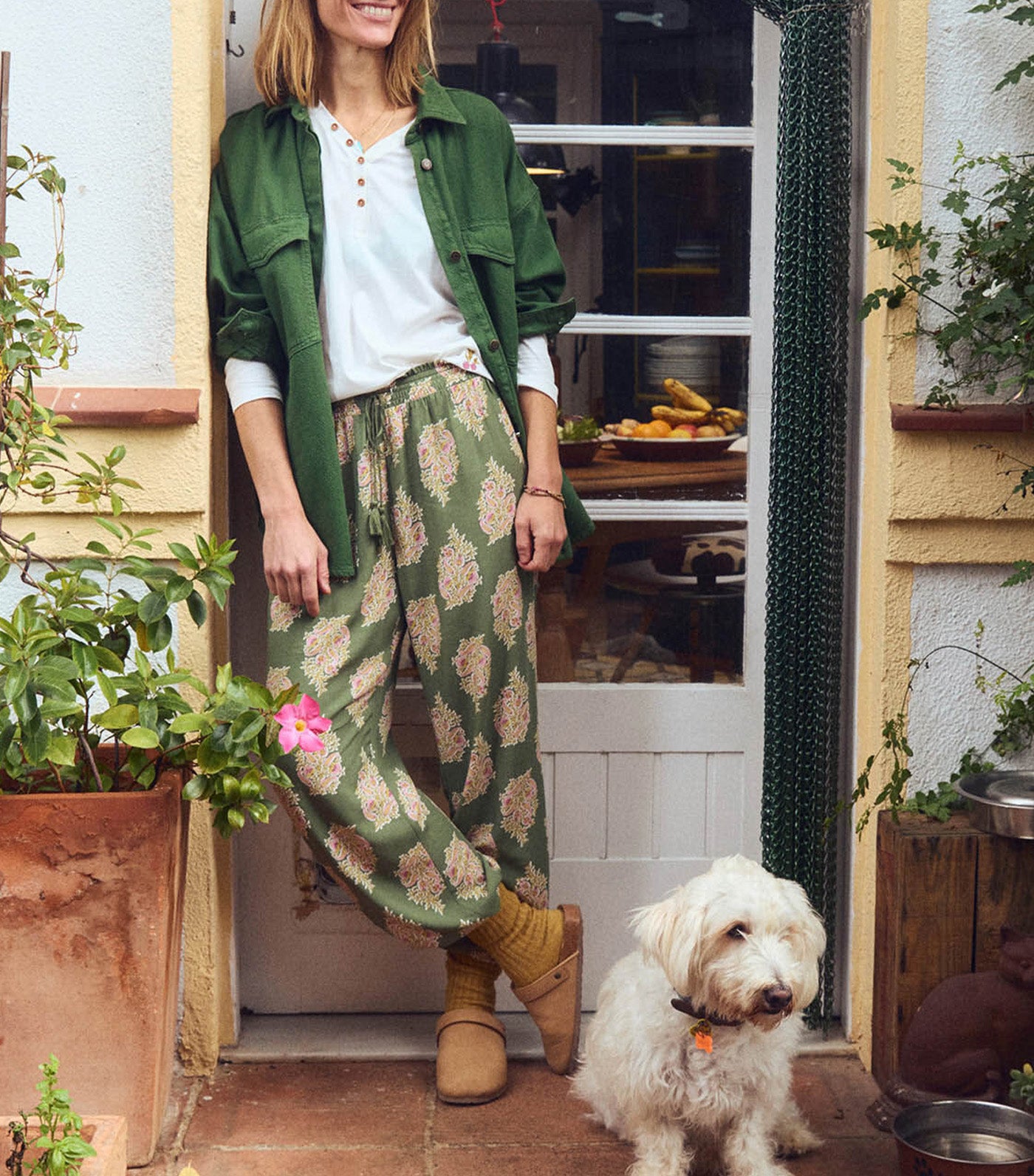 Long Lounge Trouser Green Print