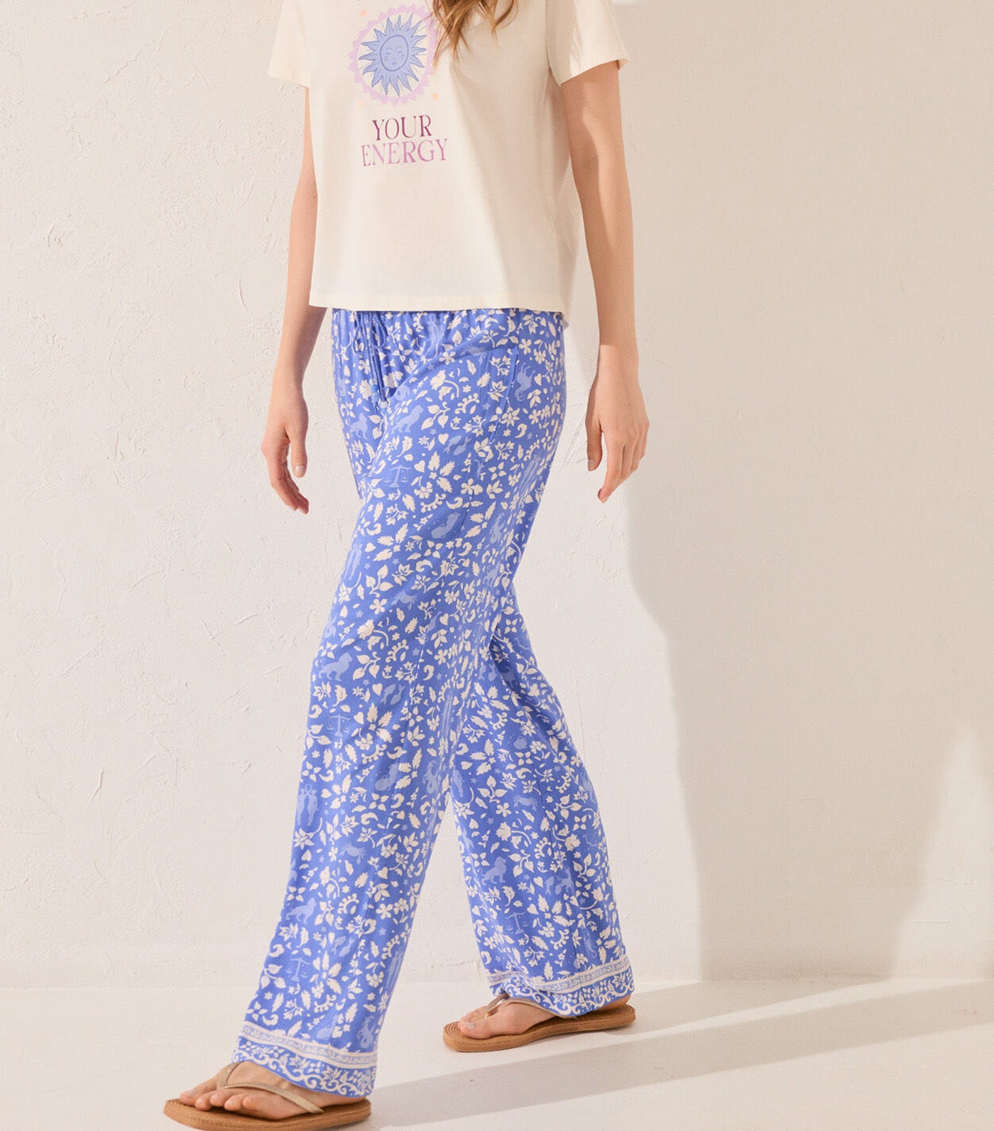 Long Viscose Trousers Blue Print