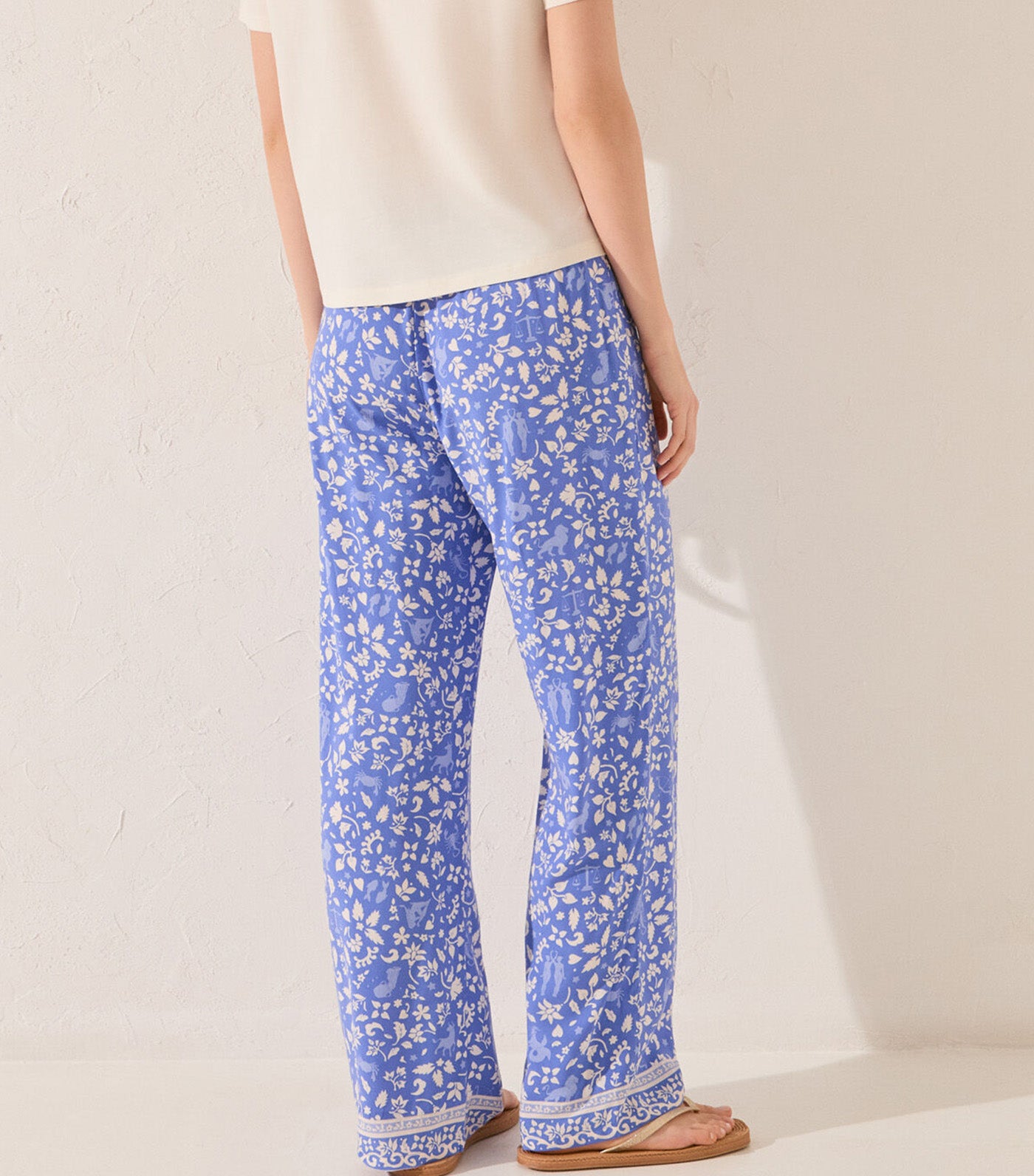 Long Viscose Trousers Blue Print