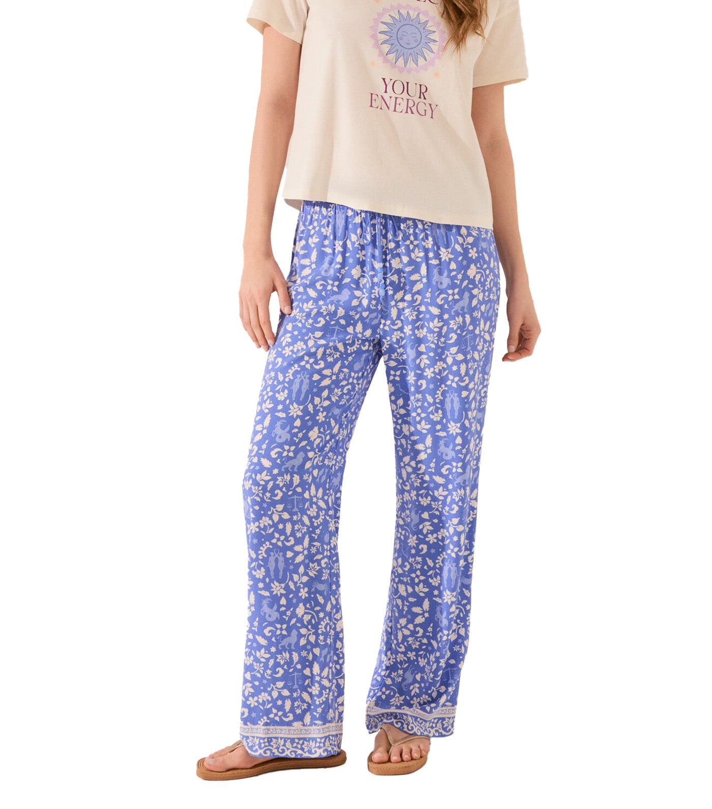 Long Viscose Trousers Blue Print