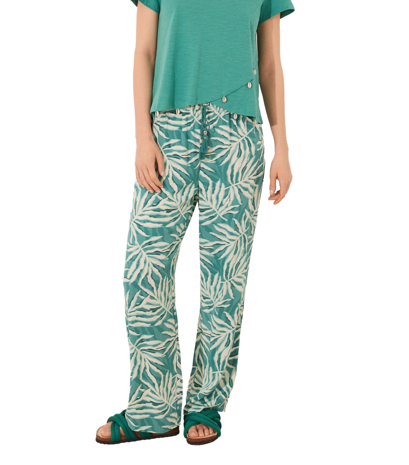 Viscose Trouser Green Leaf Print