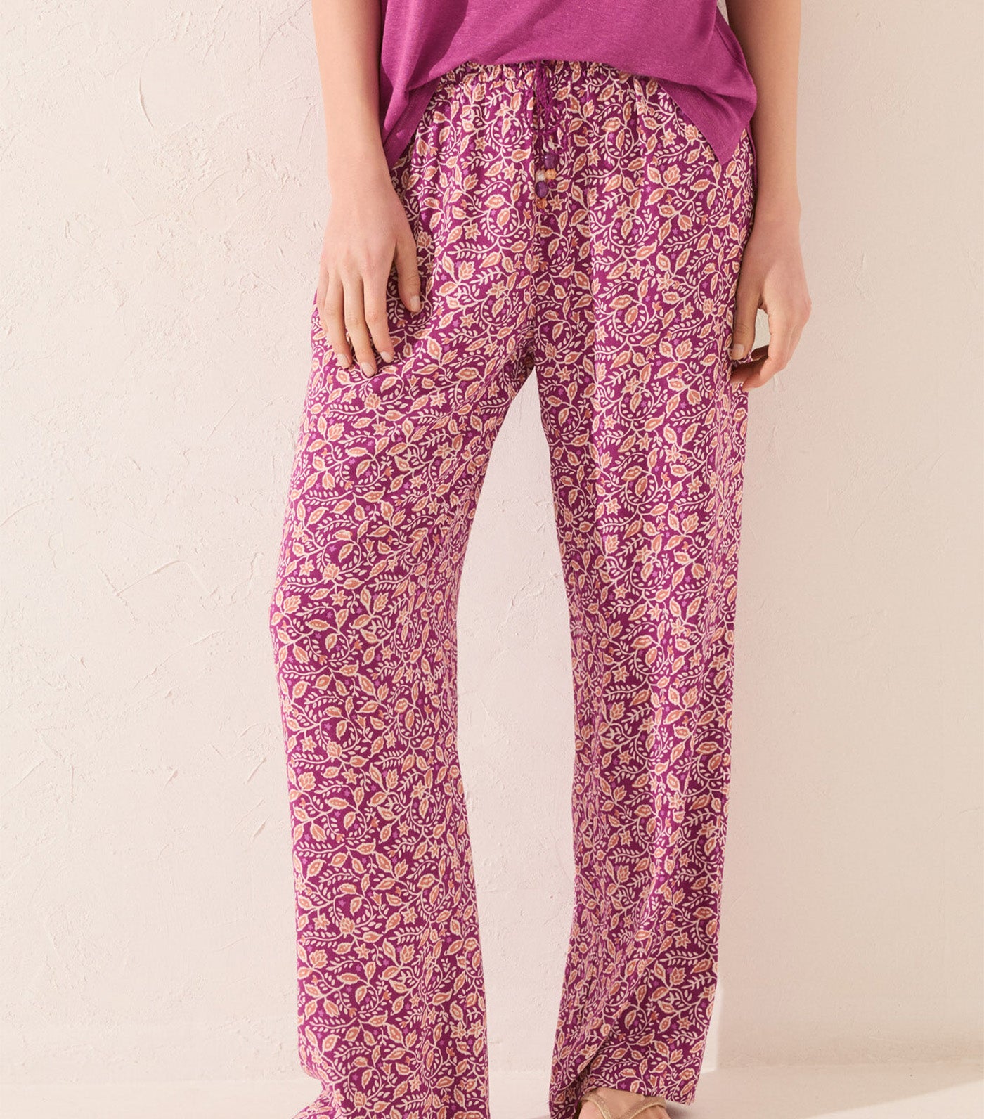 Long Viscose Trousers Purple/Lilac Print