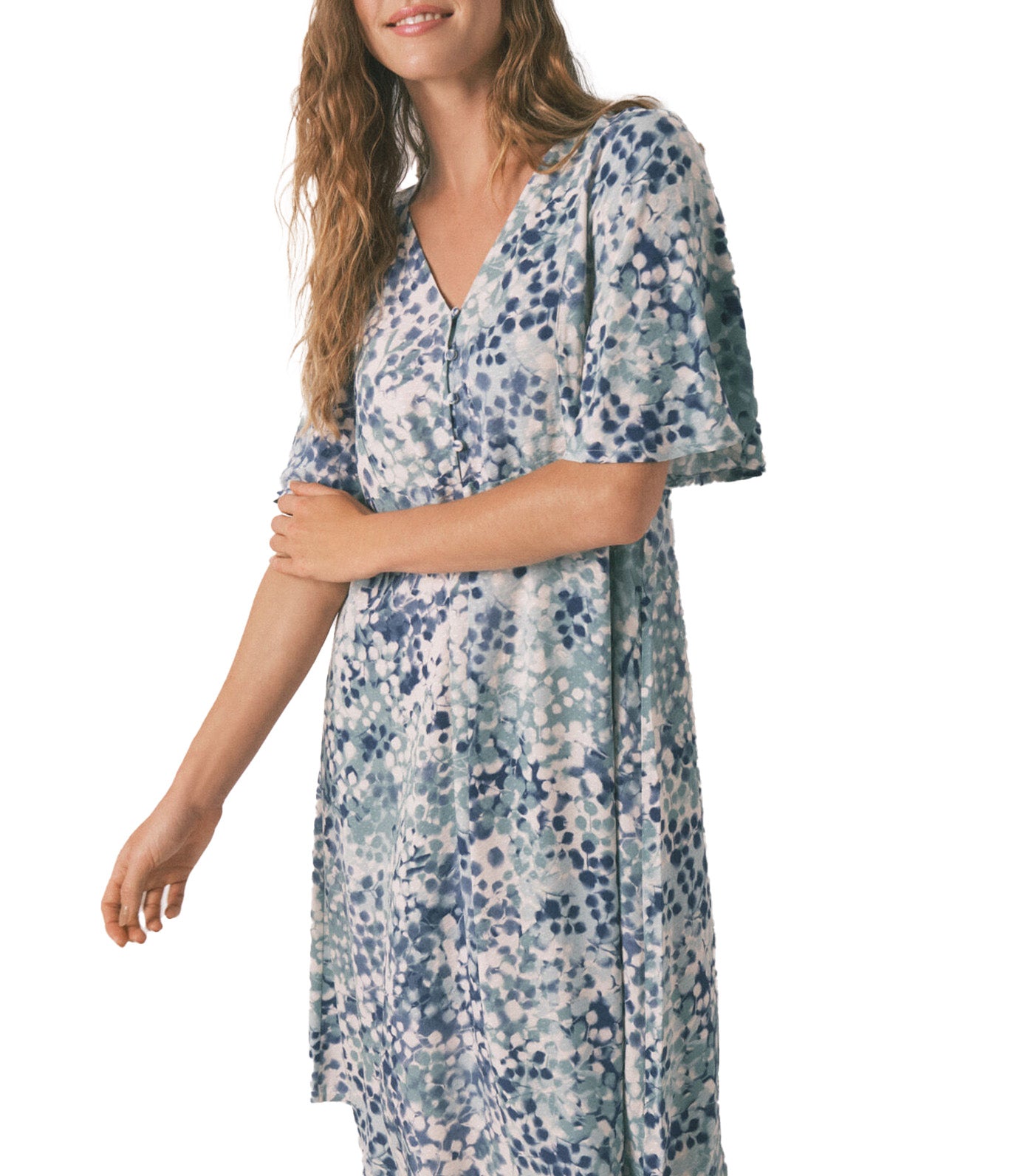 Floral Jacquard Midi Nightgown Green