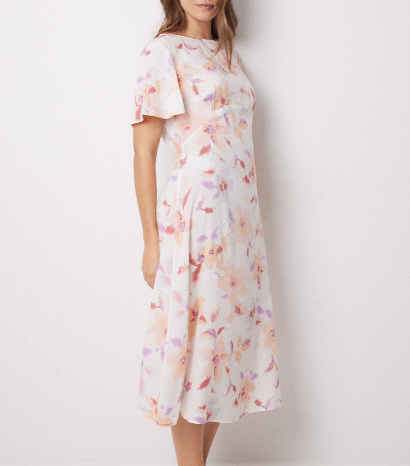 Viscose Allover Floral Midi Dress White