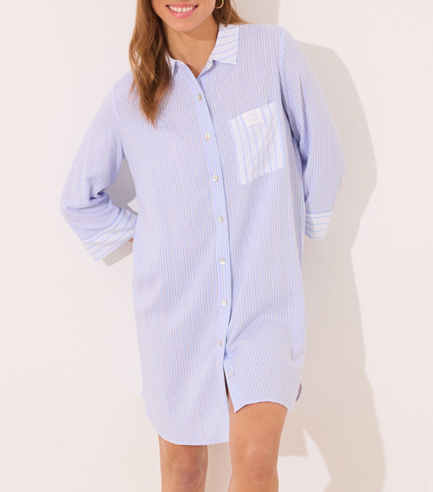 Striped Viscose Short Camisole Blue