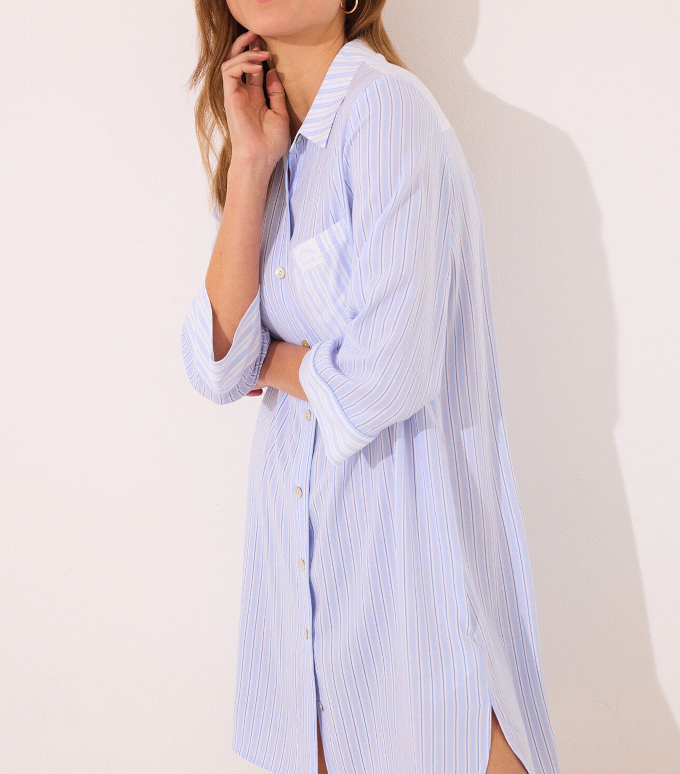 Striped Viscose Short Camisole Blue