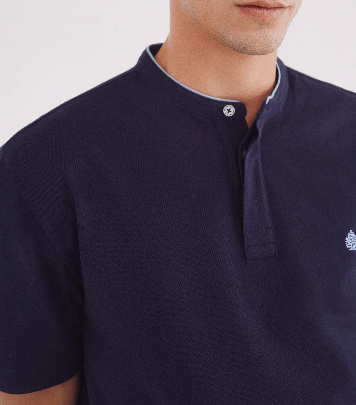 Regular Fit Mao Piqué Polo Navy