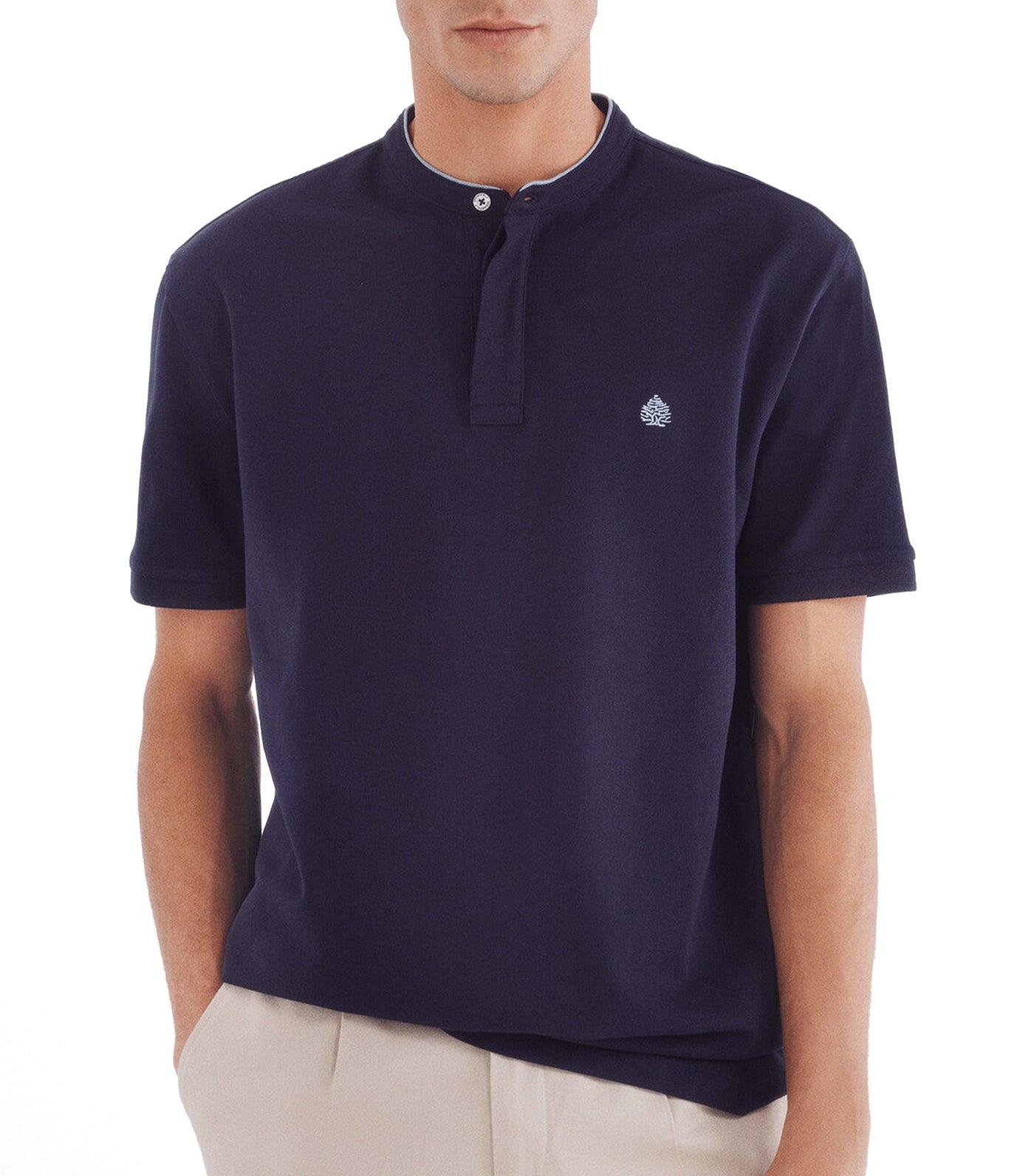Regular Fit Mao Piqué Polo Navy