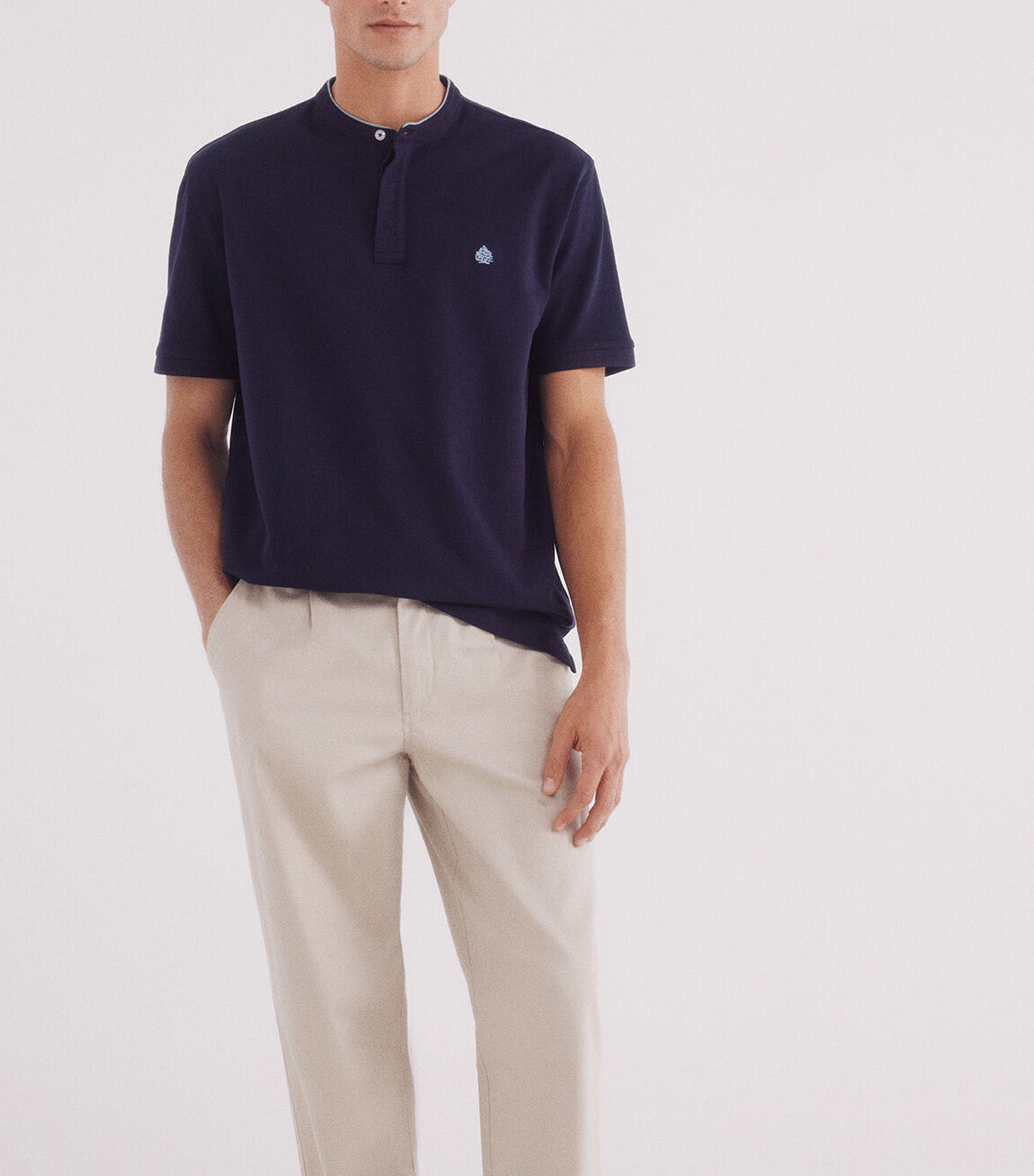 Regular Fit Mao Piqué Polo Navy