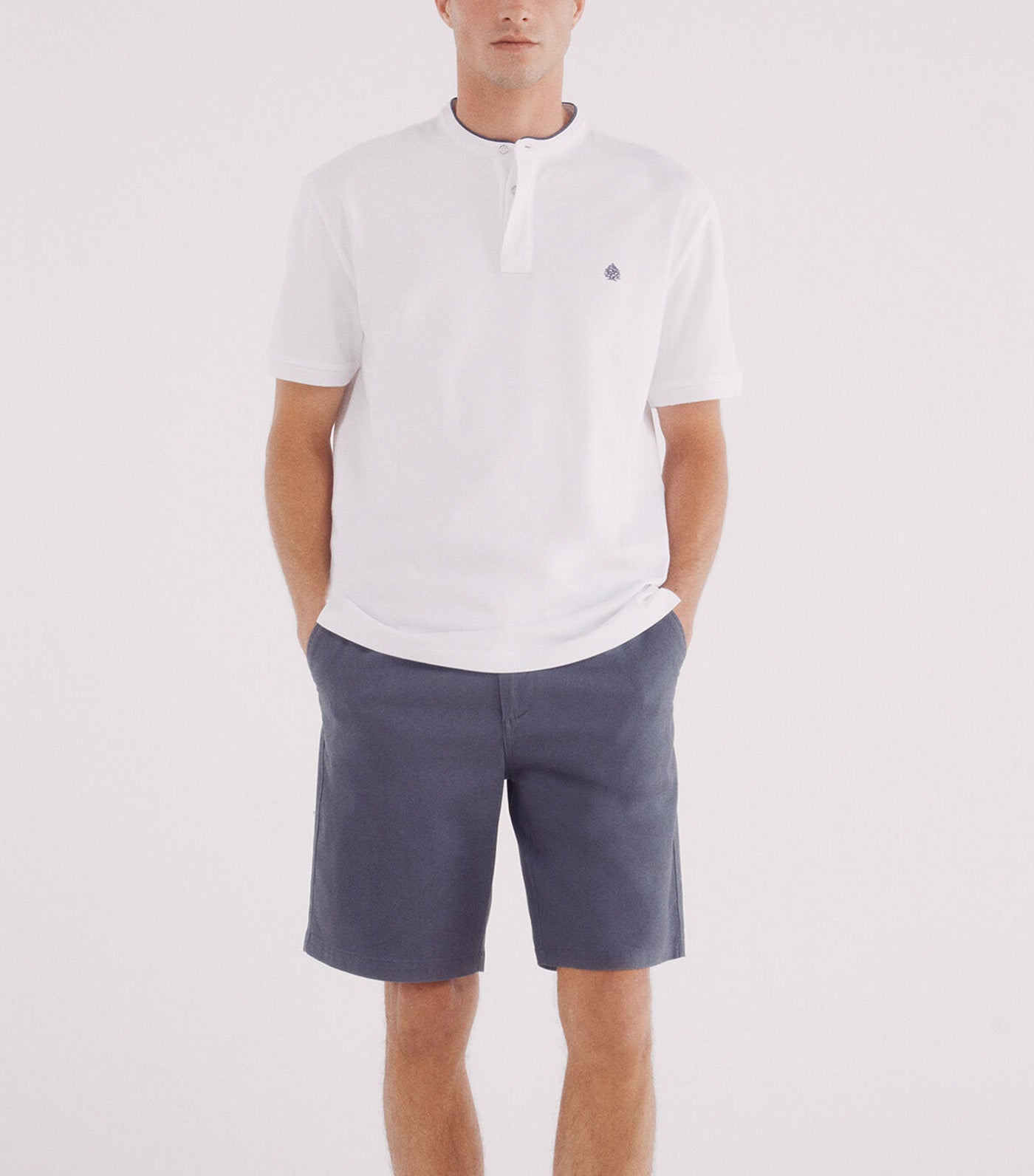 Regular Fit Mao Piqué Polo Navy