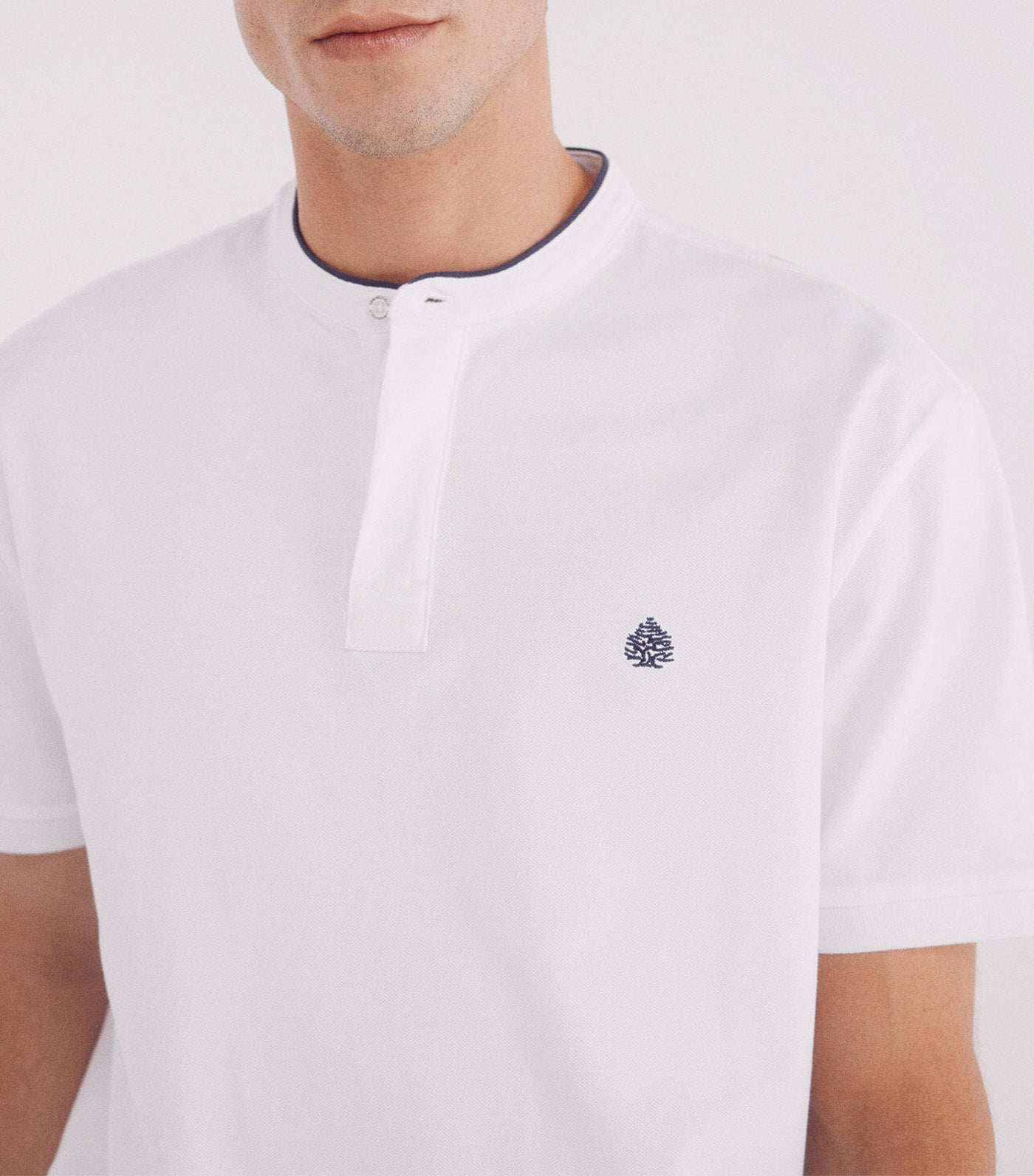 Regular Fit Mao Piqué Polo Navy