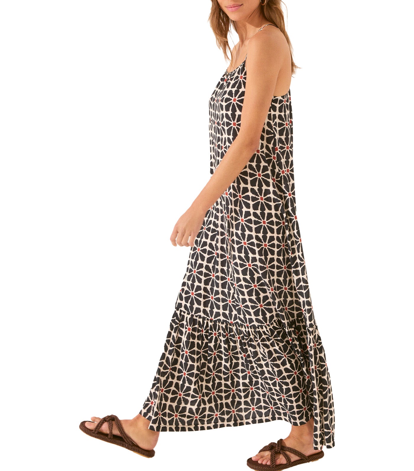 Long Dress with Floral Print Black