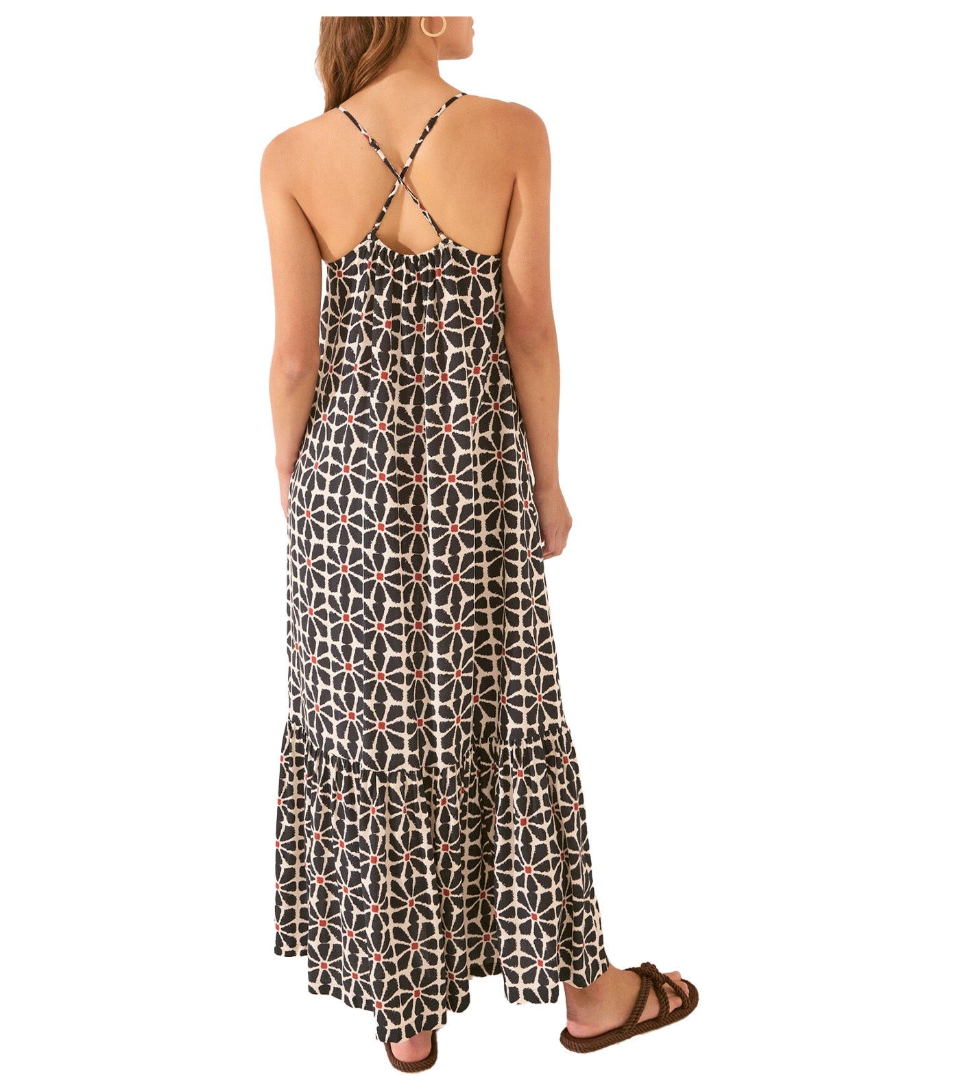Long Dress with Floral Print Black