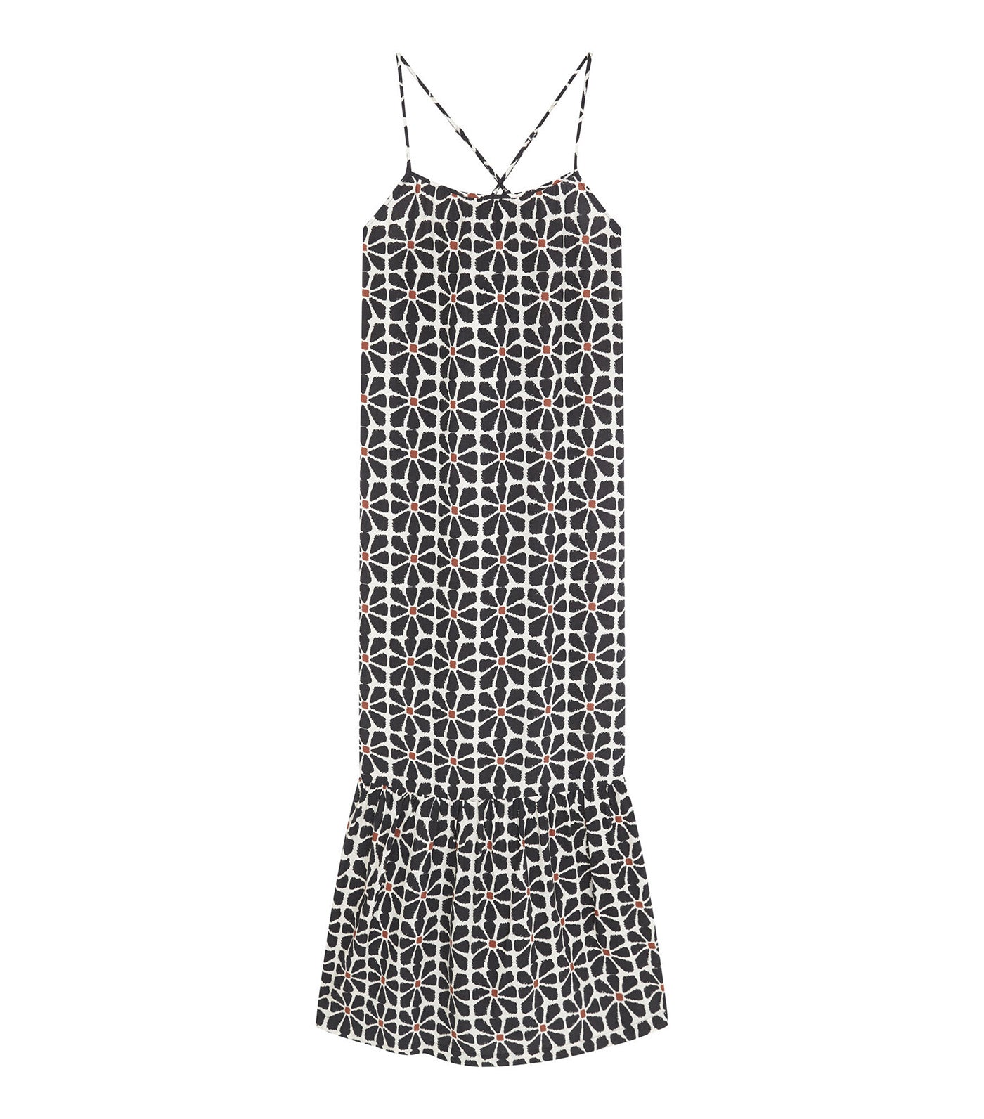 Long Dress with Floral Print Black