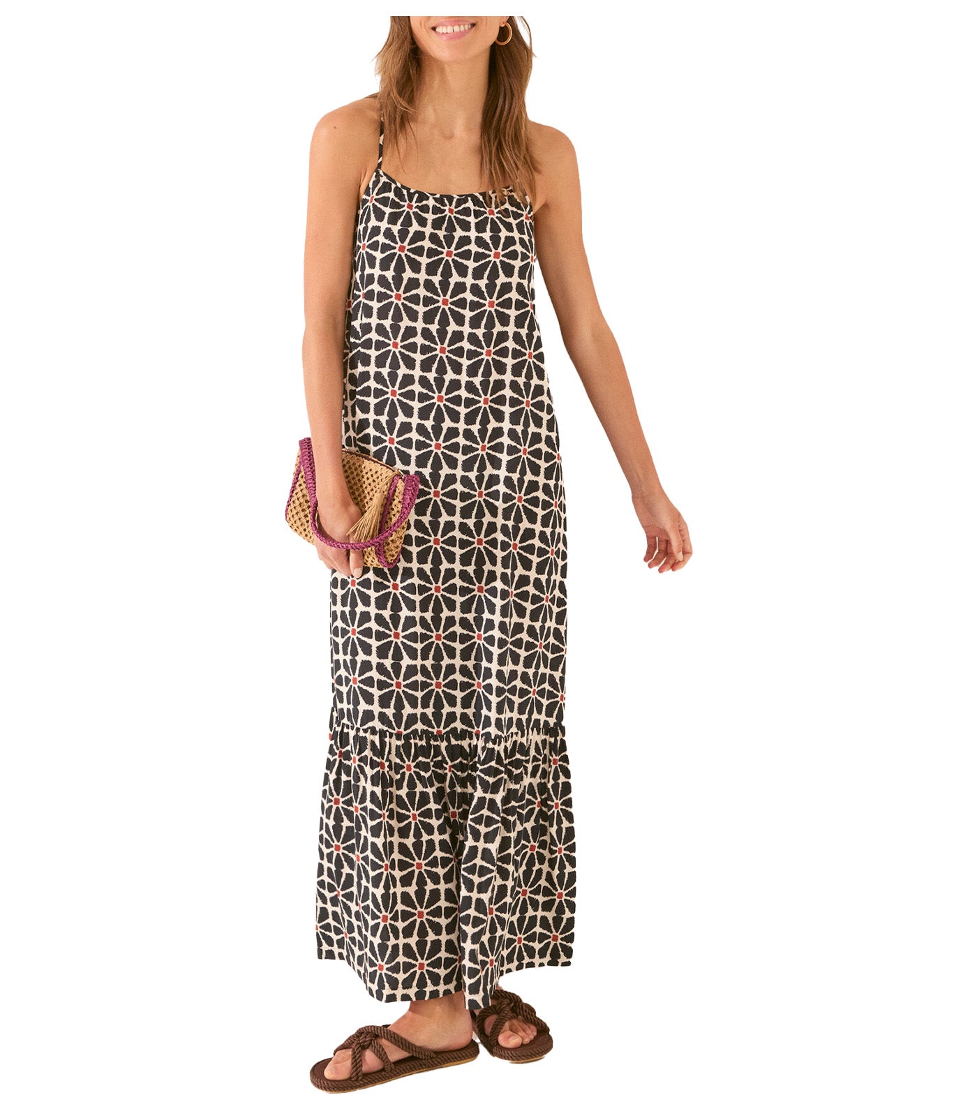 Long Dress with Floral Print Black