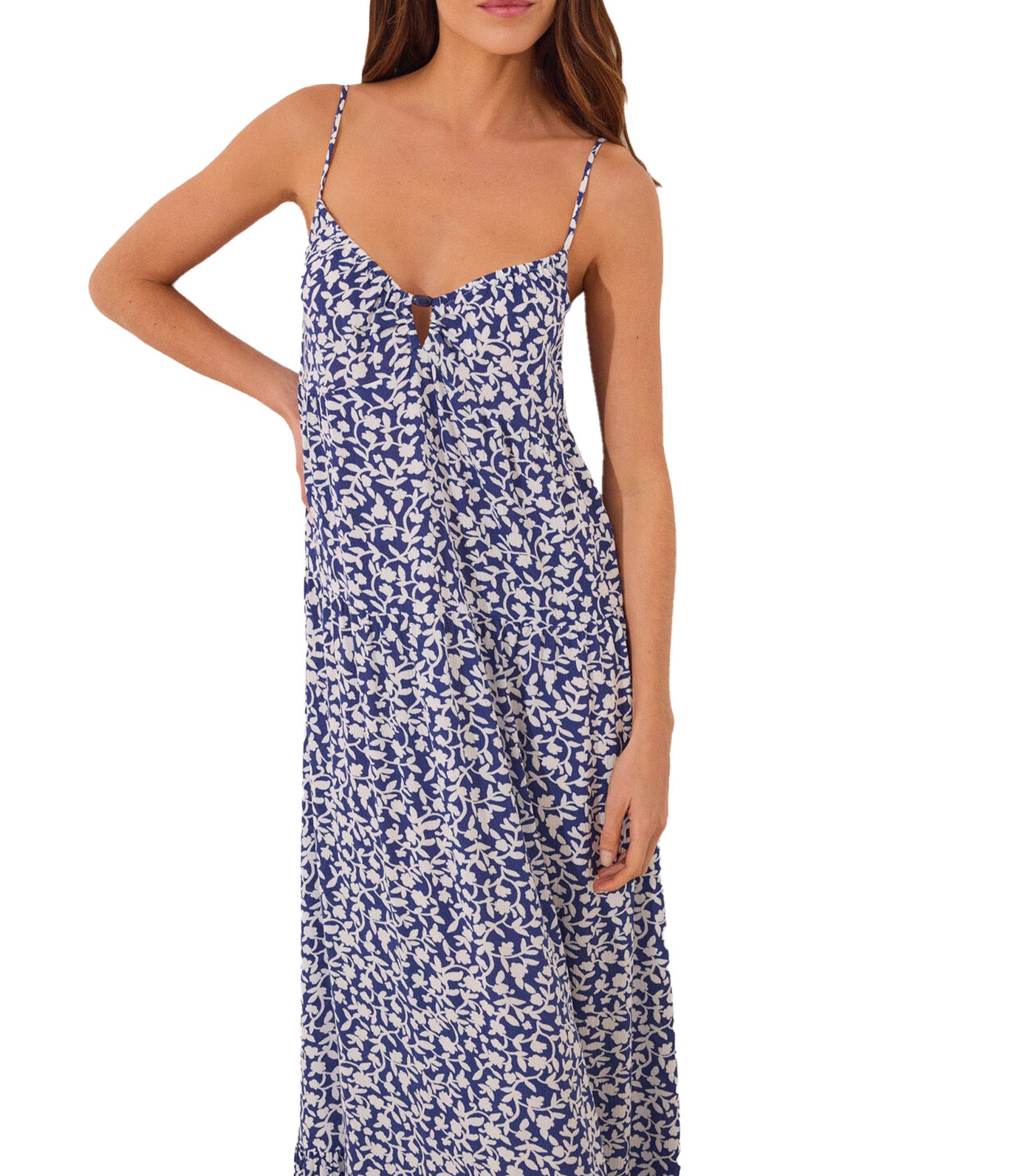 Long Dress with Straps Blue Print