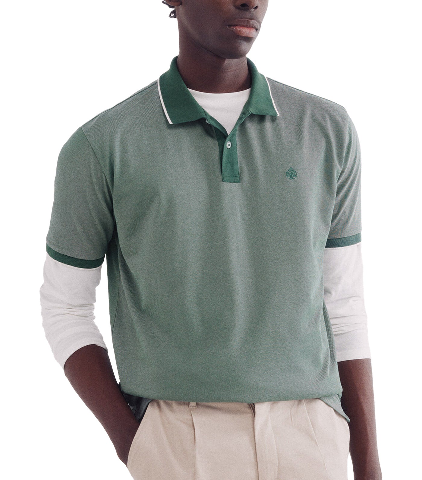 Springfield Oxford Polo with Contrast Collar Green