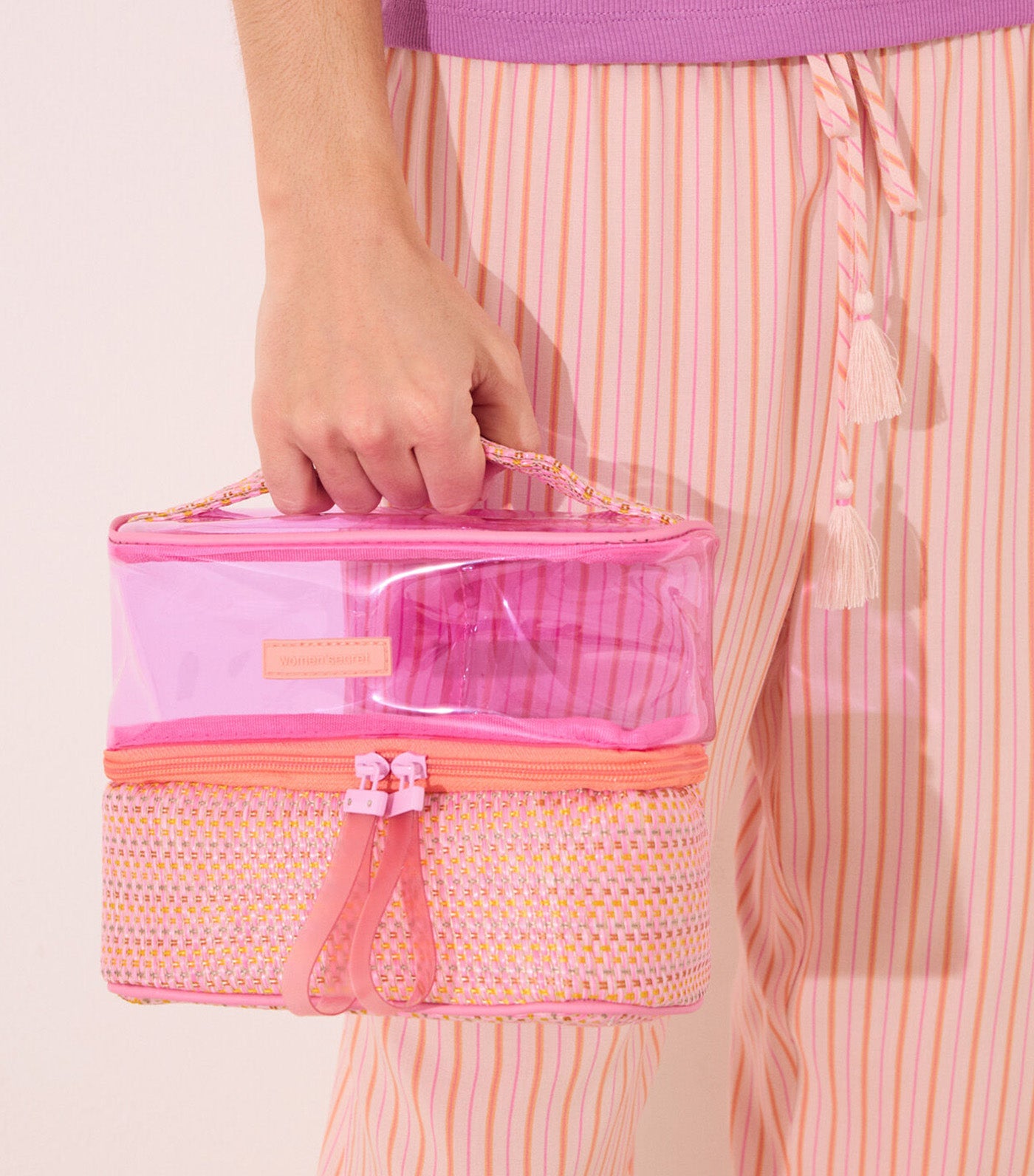 Double Raffia Vanity Case Purple/Lilac