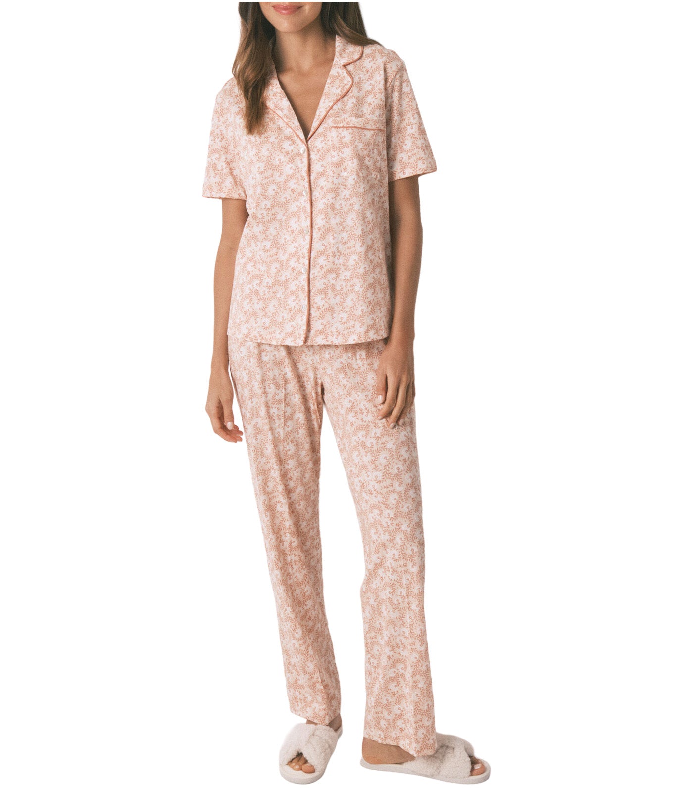 Floral Shirt-Style Pajamas Orange