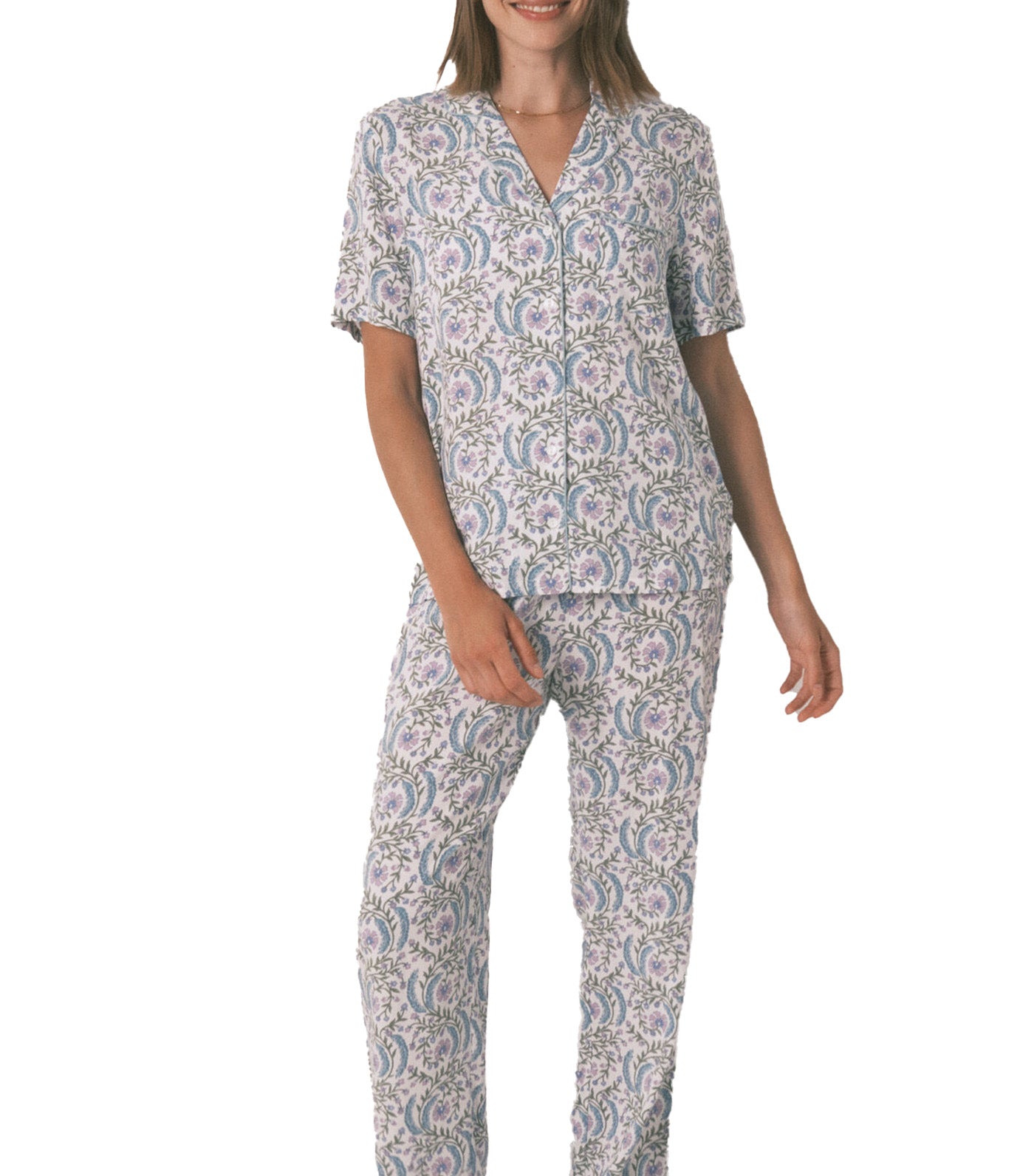 Long Floral Classic Pyjamas Green