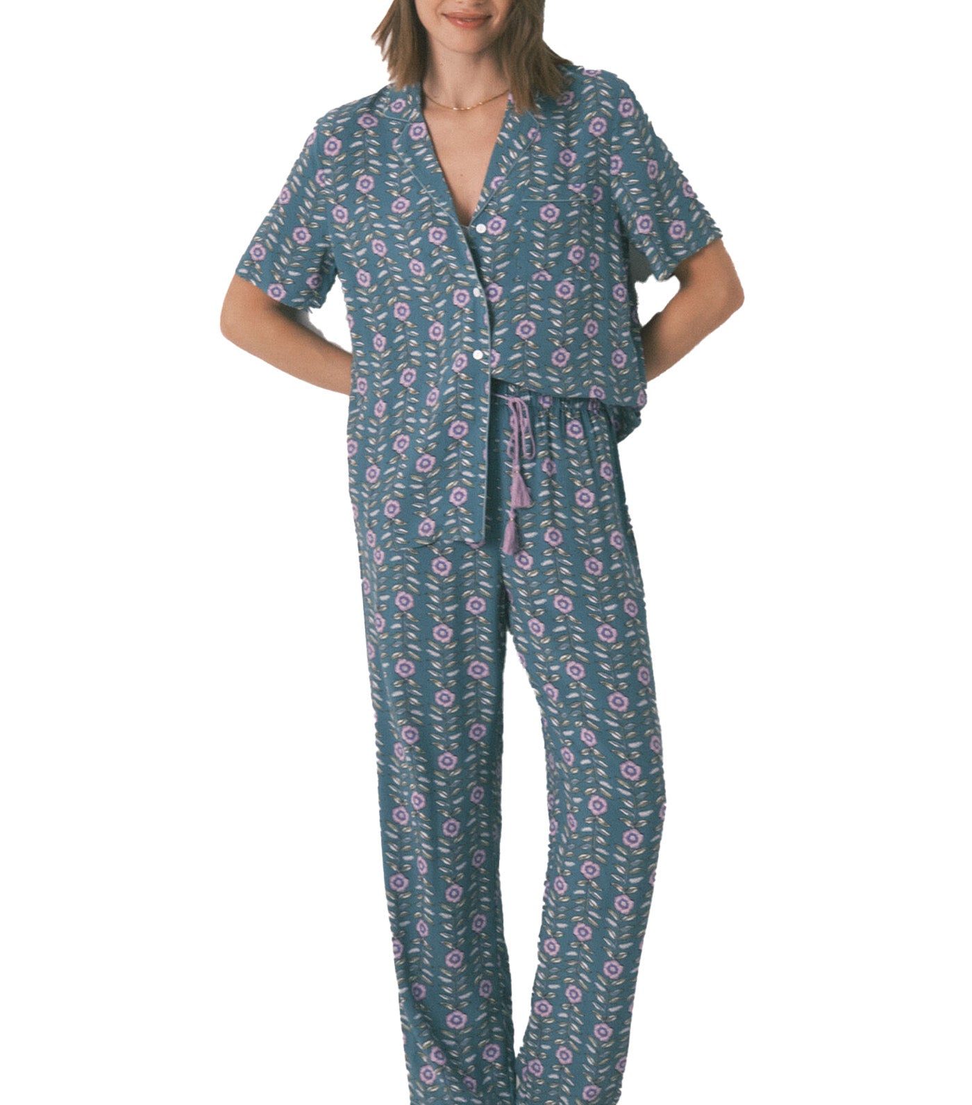 Long Floral Classic Pyjamas Green