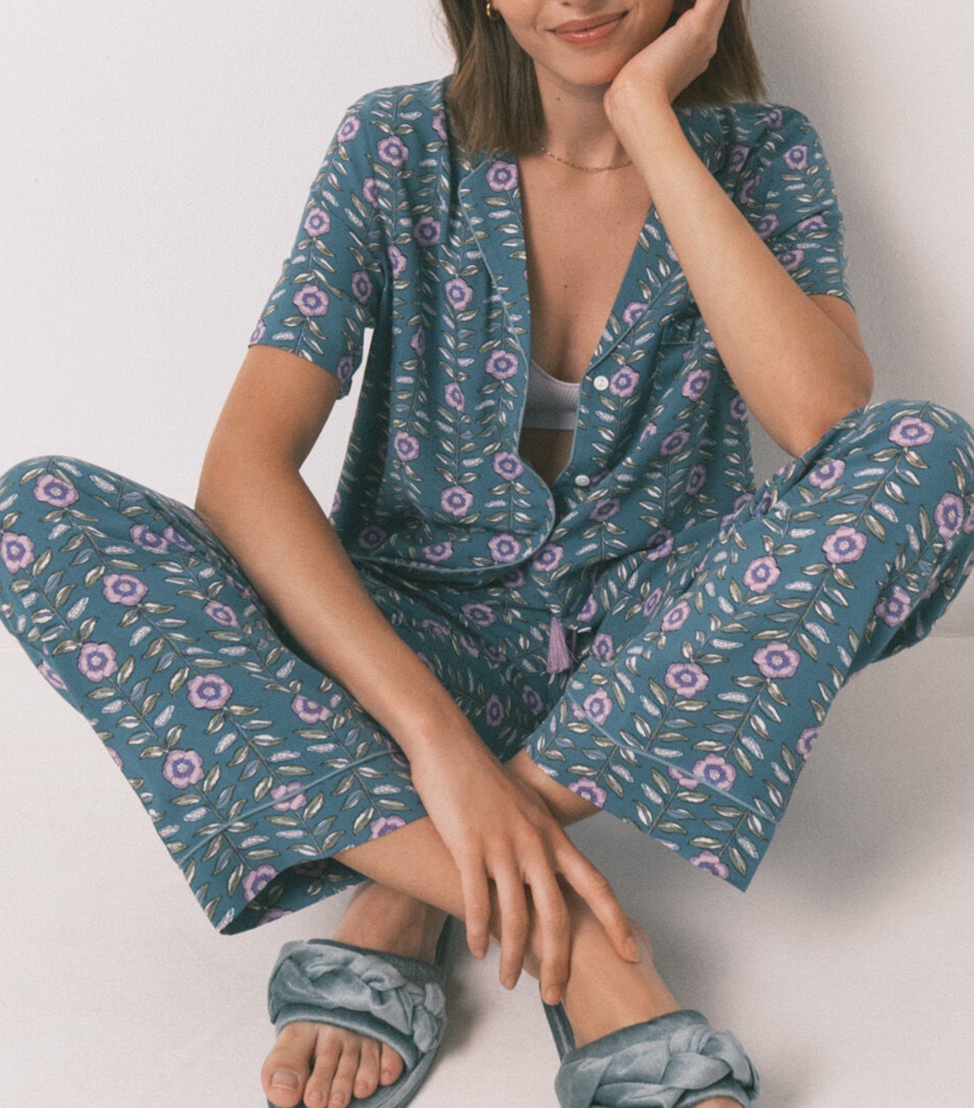 Long Floral Classic Pyjamas Green