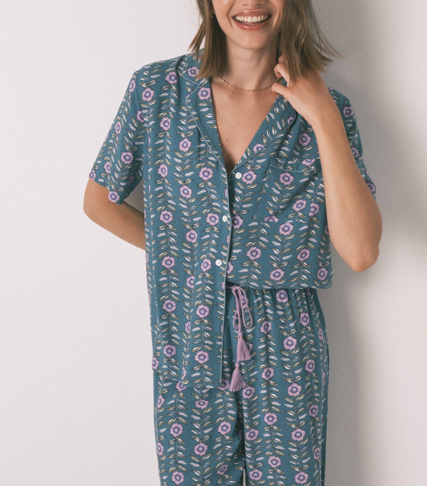 Long Floral Classic Pyjamas Green