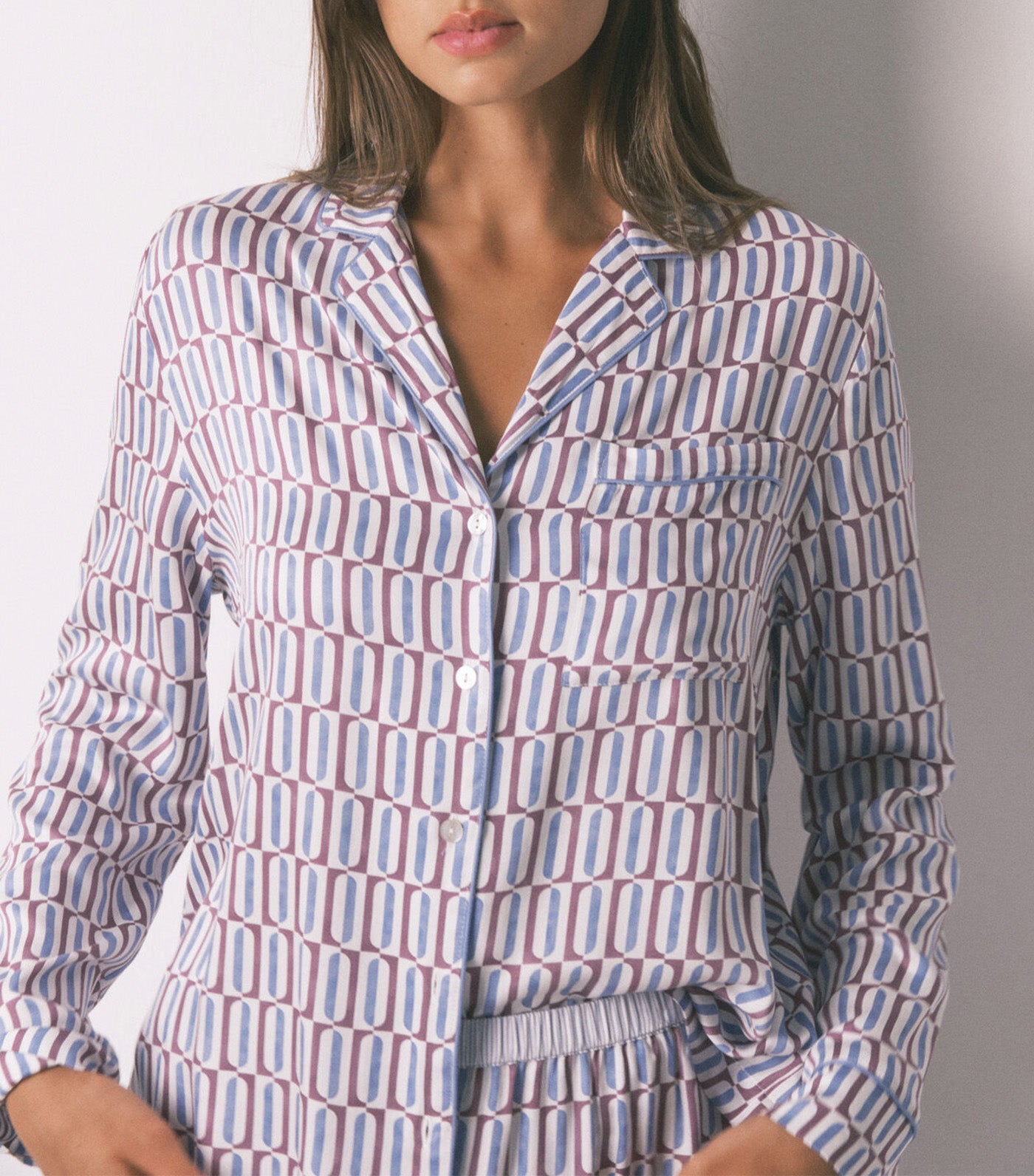 Women'secret Long Satin Classic Pajamas with Geometric Print Multi