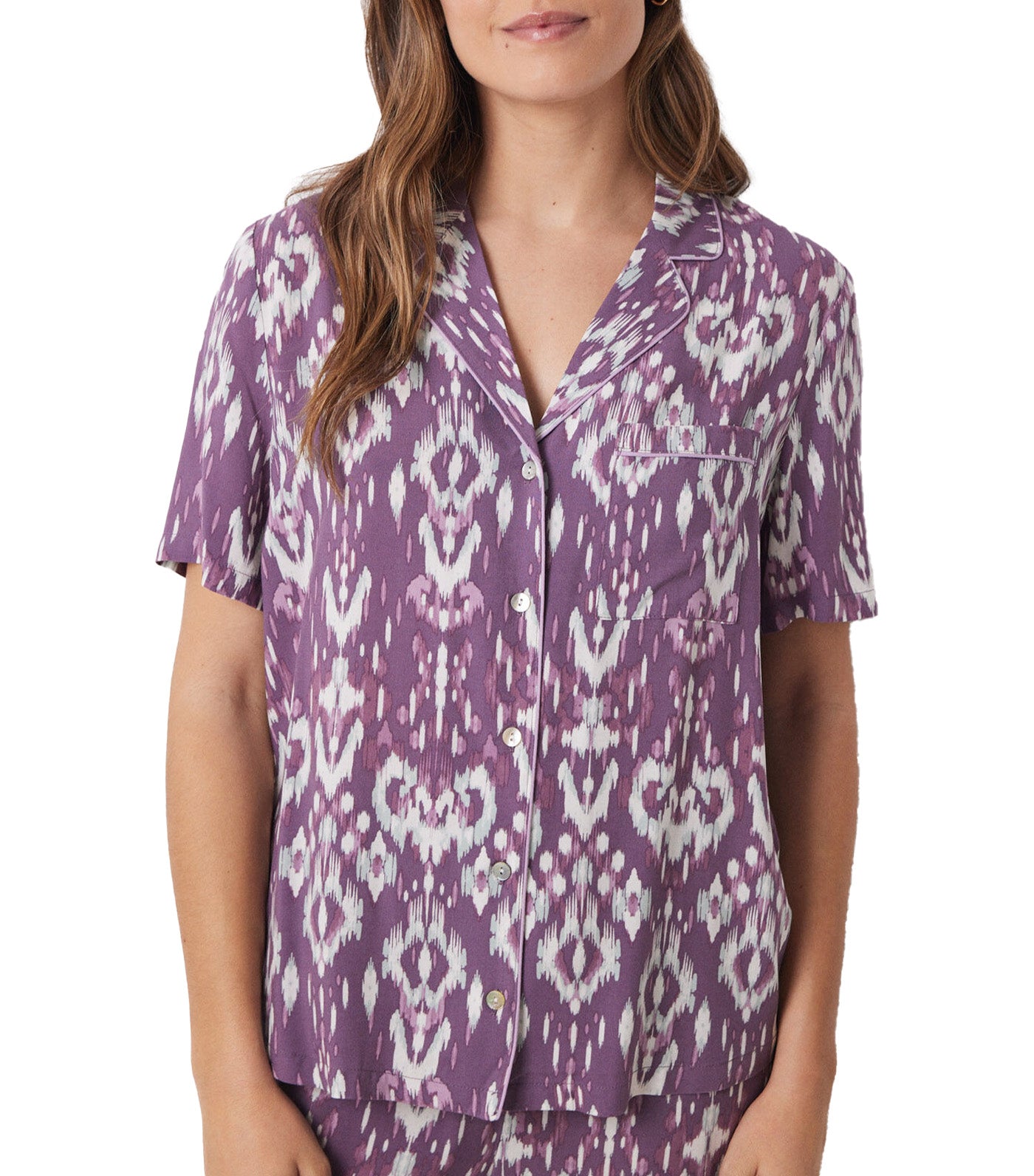 Ikat Viscose Capri Shirt Pajamas Purple