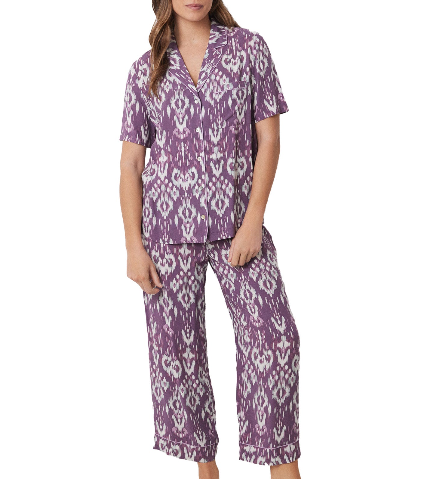 Ikat Viscose Capri Shirt Pajamas Purple