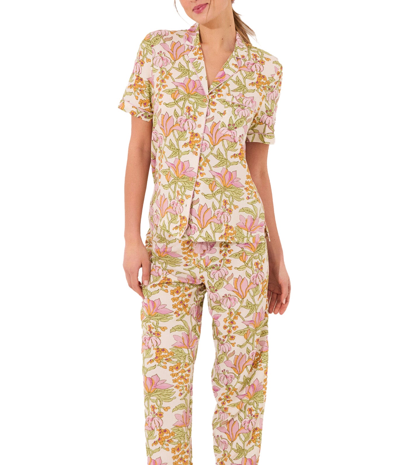 Classic Pajamas with Floral Print White